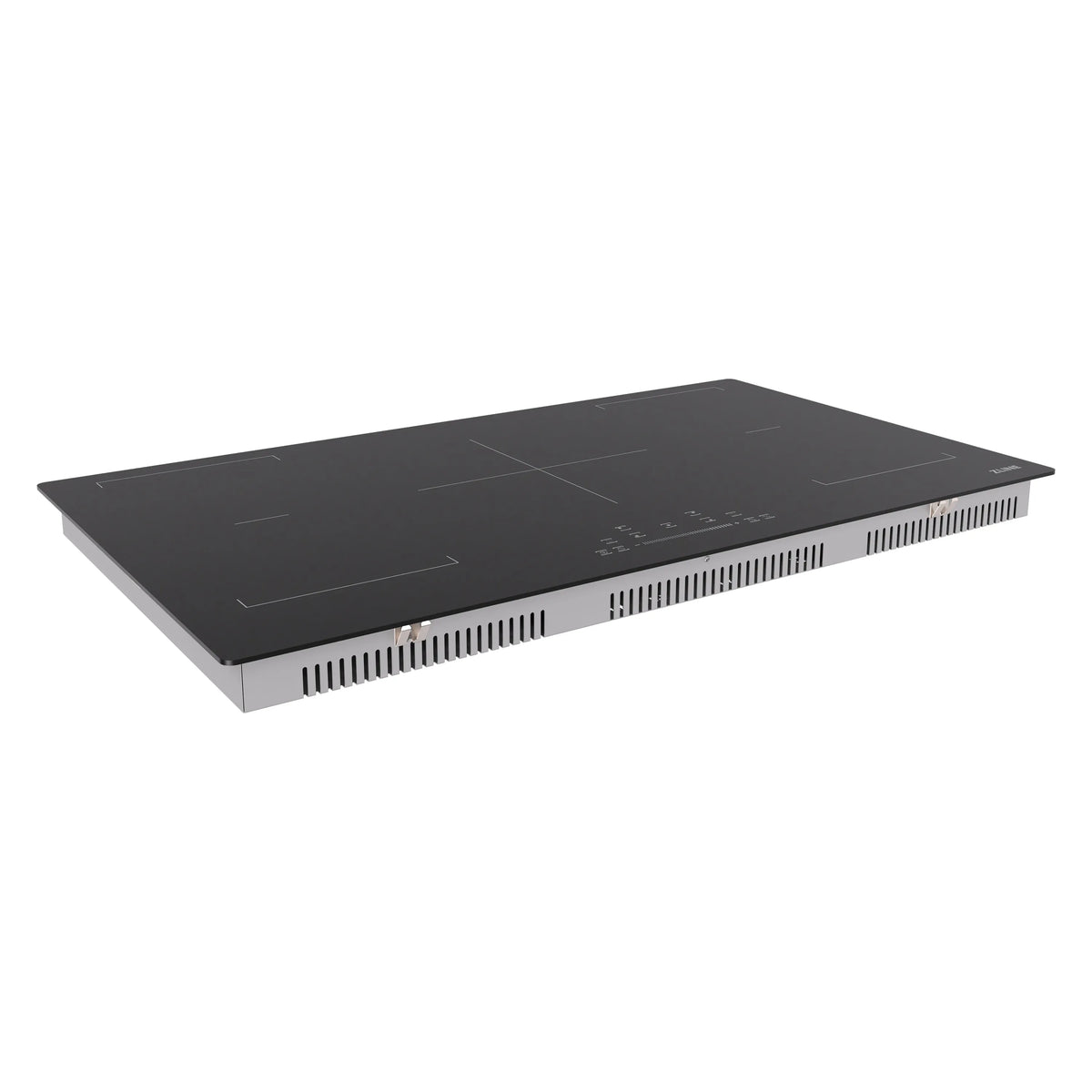 Black induction cooktop glass top with control panel and side vent slots