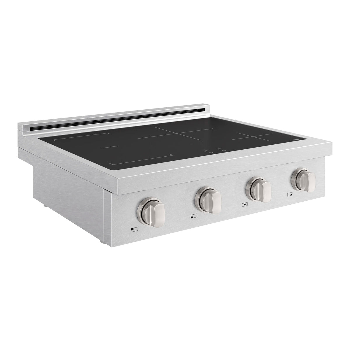 30-inch satin stainless steel induction cooktop with four burner zones and knob controls