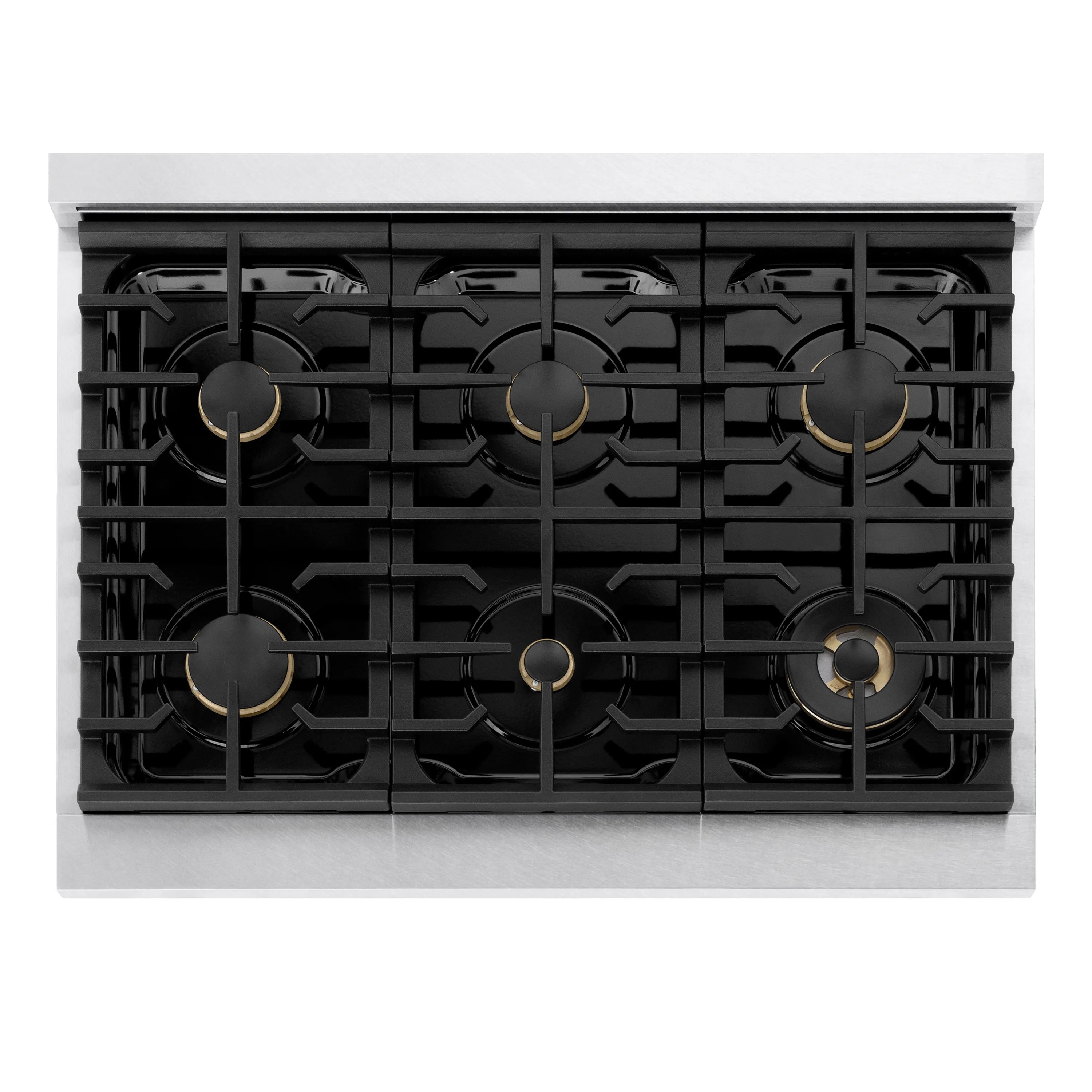 ZLINE Autograph Edition 36-Inch 5.2 Cu. Ft. Marino Dual Fuel Range with 6 Burner Gas Cooktop and Electric Convection Oven in Satin Stainless Steel with Champagne Bronze Accents (MDRSZ-36-CB)