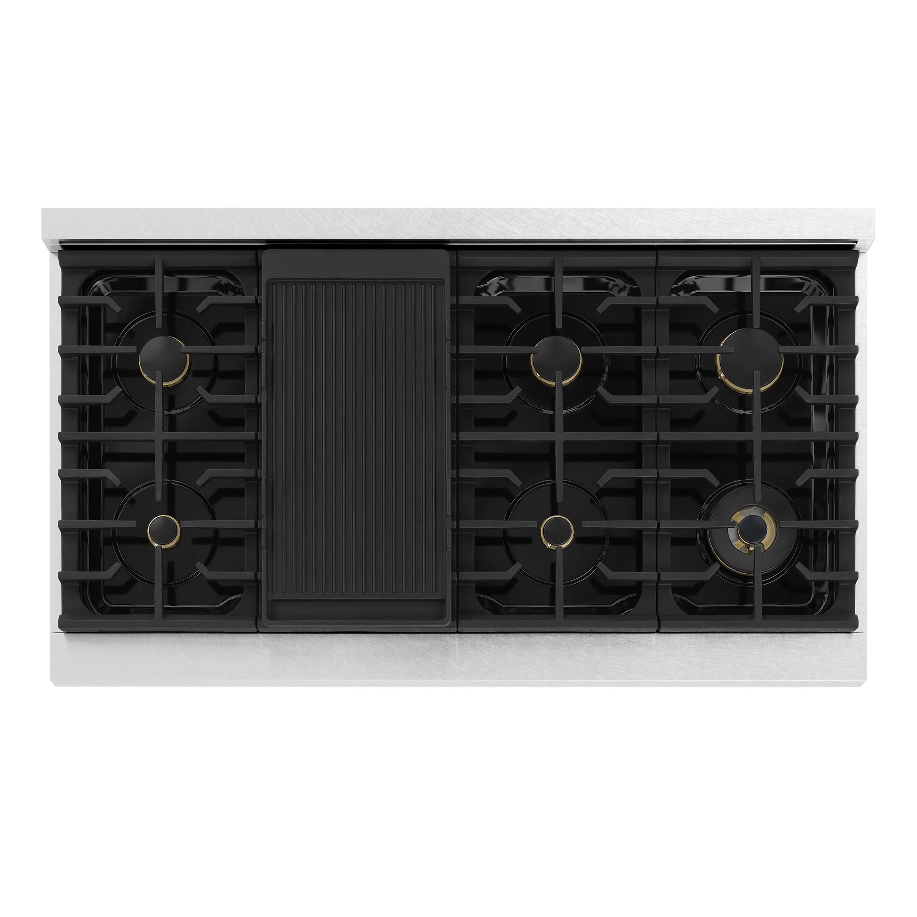 ZLINE Autograph Edition 48-Inch 6.7 Cu. Ft. Marino Double Oven Dual Fuel Range with 8 Burner Gas Cooktop in Satin Stainless Steel and Champagne Bronze Accents (MDRSZ-48-CB)