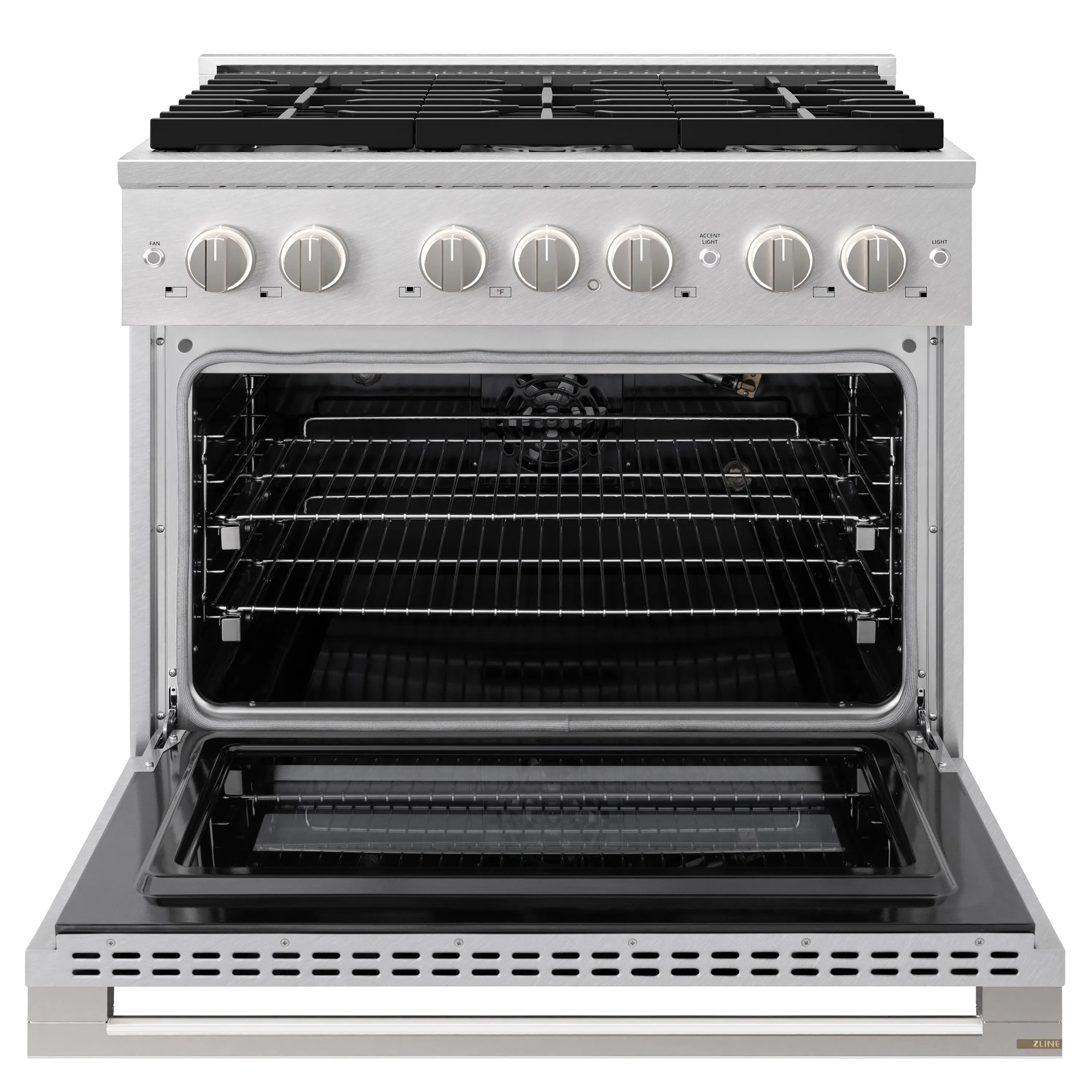 ZLINE 36-Inch 5.2 Cu. Ft. Marino Gas Range with Convection Gas Oven in Satin Stainless Steel with 6 Brass Burners (MGRS-BR-36)