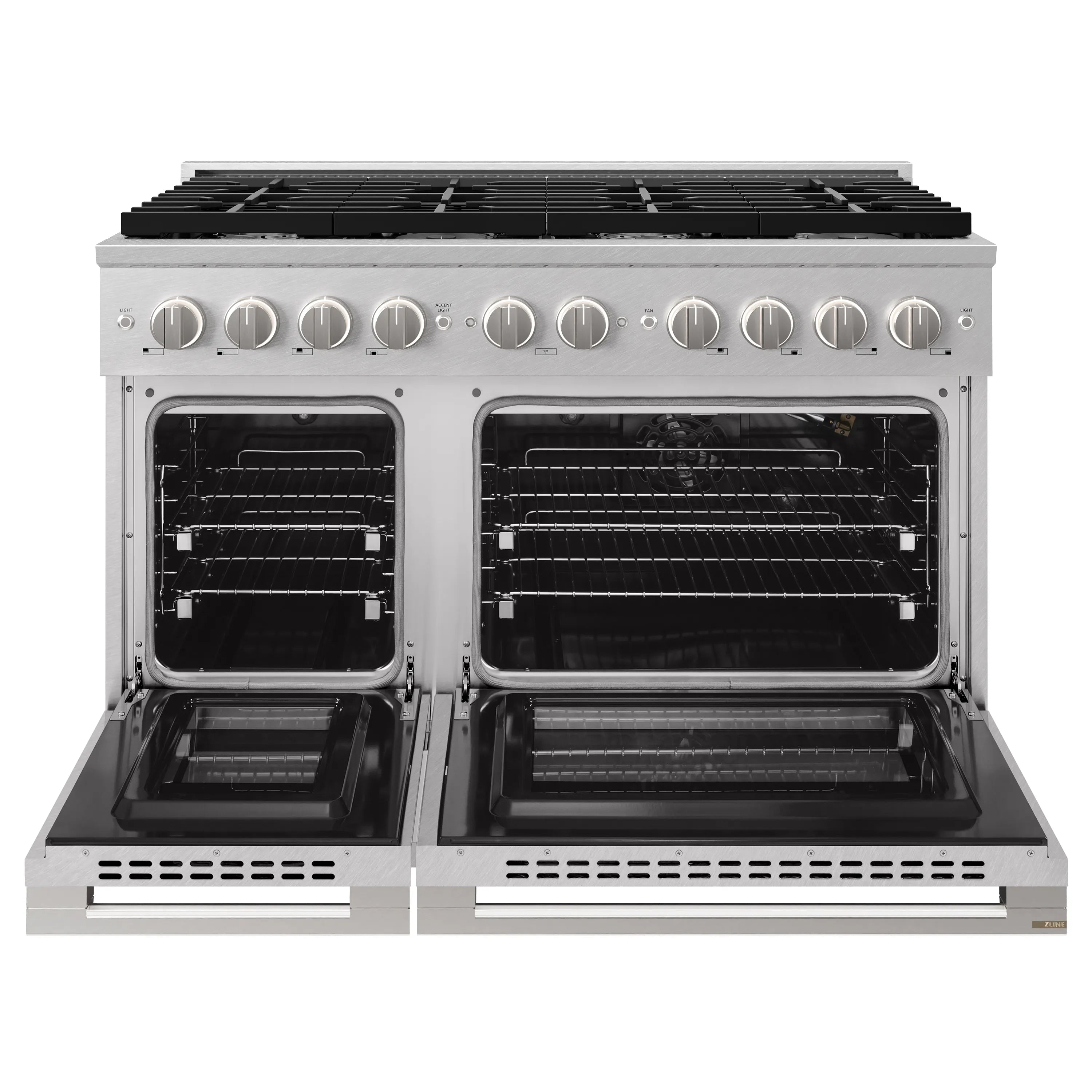 ZLINE 48-Inch 6.7 Cu. Ft. Marino Double Oven Gas Range in Satin Stainless Steel with 8 Brass Burners (MGRS-BR-48)