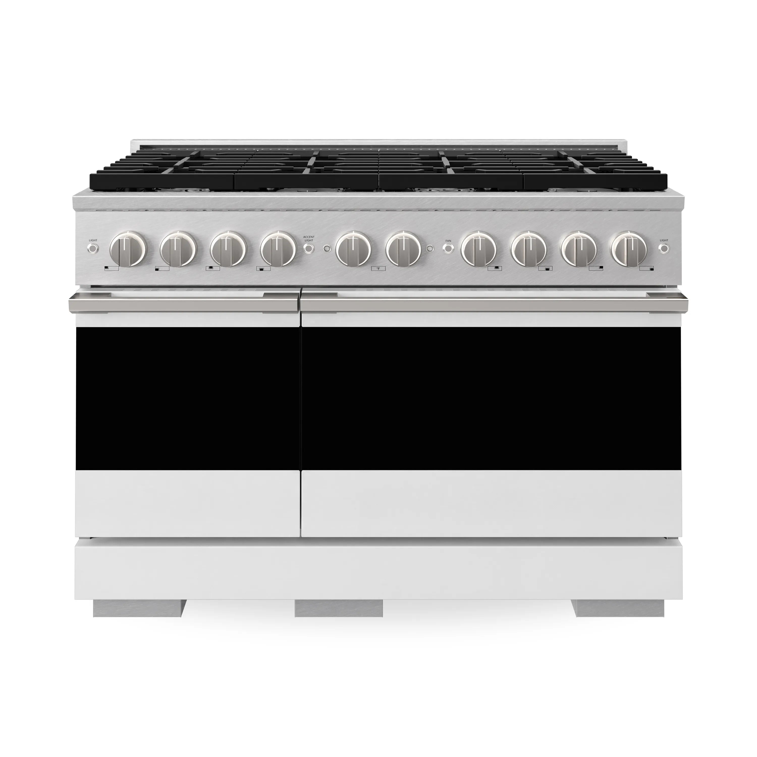 ZLINE 48-Inch 6.7 Cu. Ft. Marino Double Oven Gas Range with 8 Burner Cooktop in Satin Stainless Steel with White Matte Doors (MGRS-WM-48)