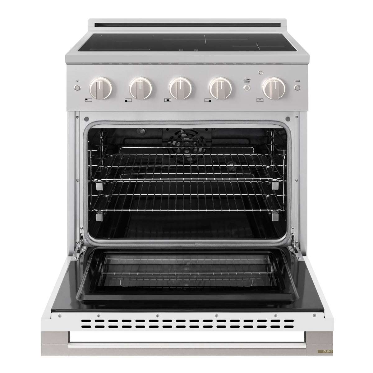 ZLINE 30-Inch 4.2 cu. ft. Marino Induction Range with 4 Element Cooktop and Electric Convection Oven in Stainless Steel with White Matte Door (MINR-WM-30)