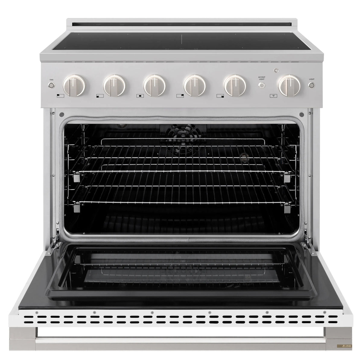ZLINE 36-Inch 5.2 cu. ft. Marino Induction Range with 5 Element Cooktop and Electric Convection Oven in Stainless Steel with White Matte Door (MINR-WM-36)