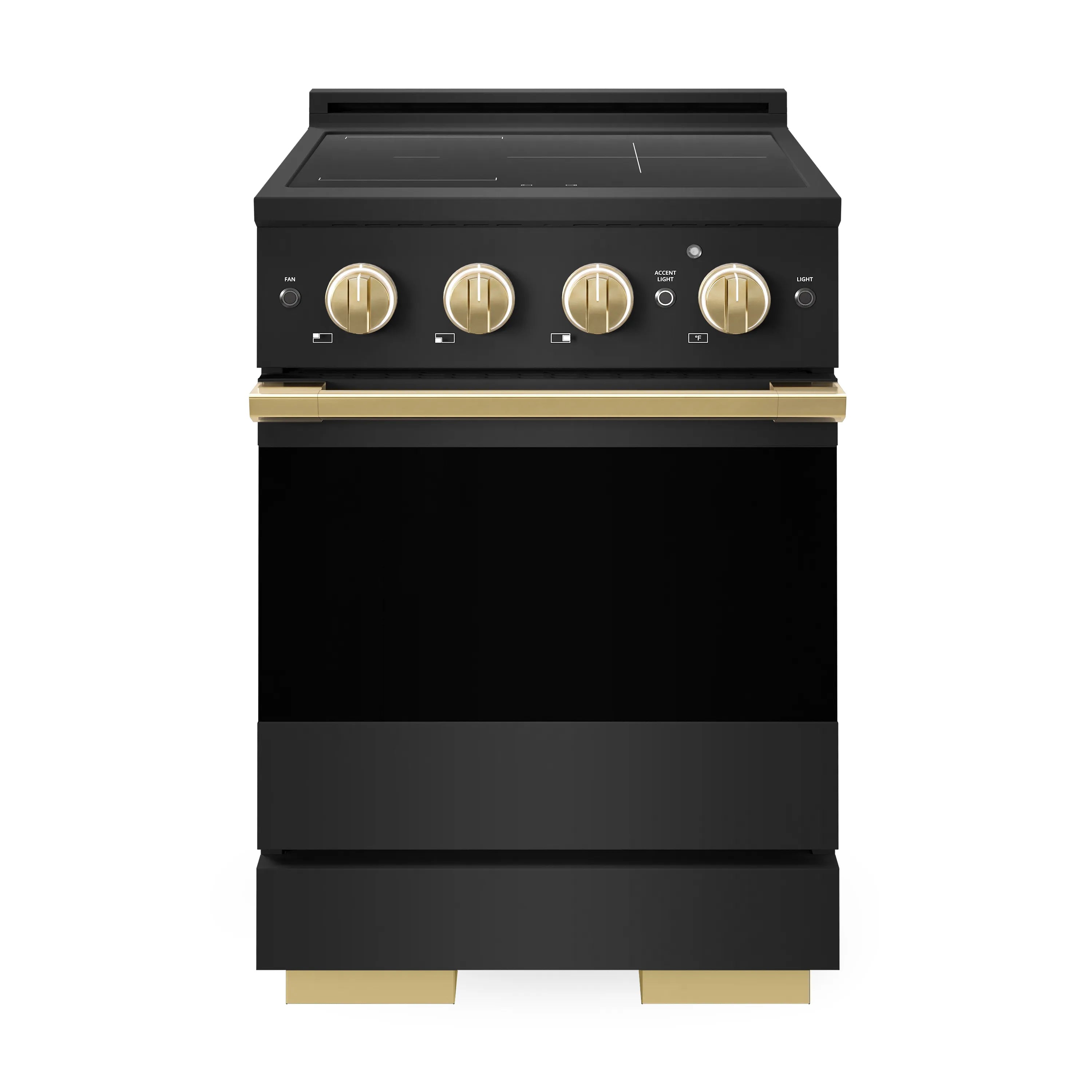 ZLINE Autograph Edition 24-Inch 3.2 cu. ft. Marino Induction Range with 3 Element Cooktop and Electric Convection Oven in Black Stainless Steel with Polished Gold Accents (MINRBZ-24-G)