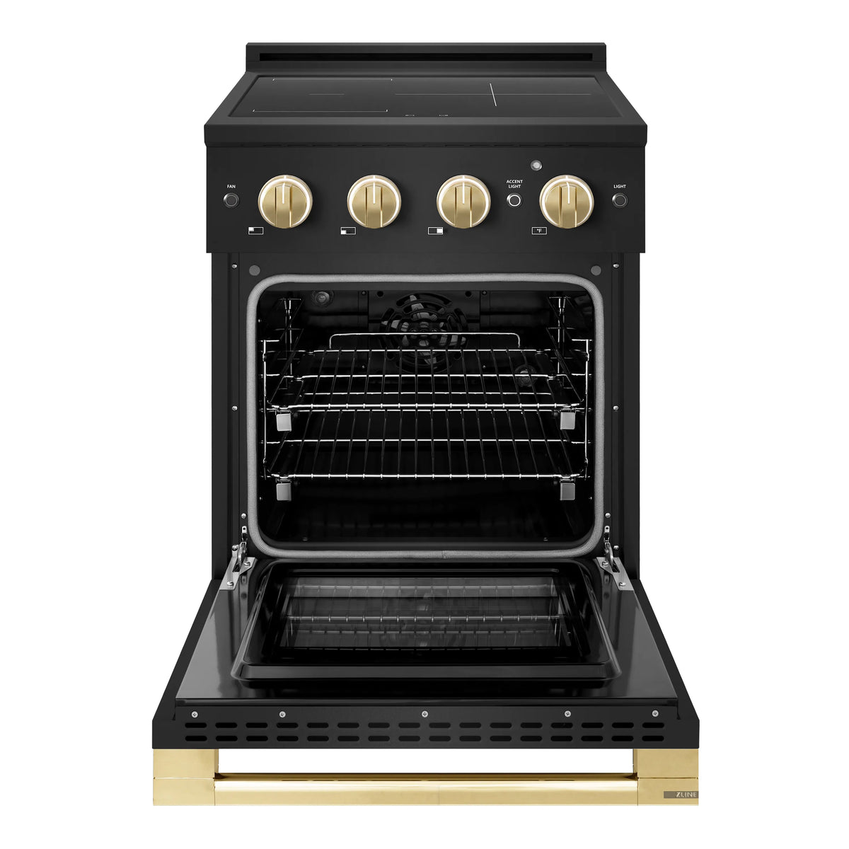 ZLINE Autograph Edition 24-Inch 3.2 cu. ft. Marino Induction Range with 3 Element Cooktop and Electric Convection Oven in Black Stainless Steel with Polished Gold Accents (MINRBZ-24-G)