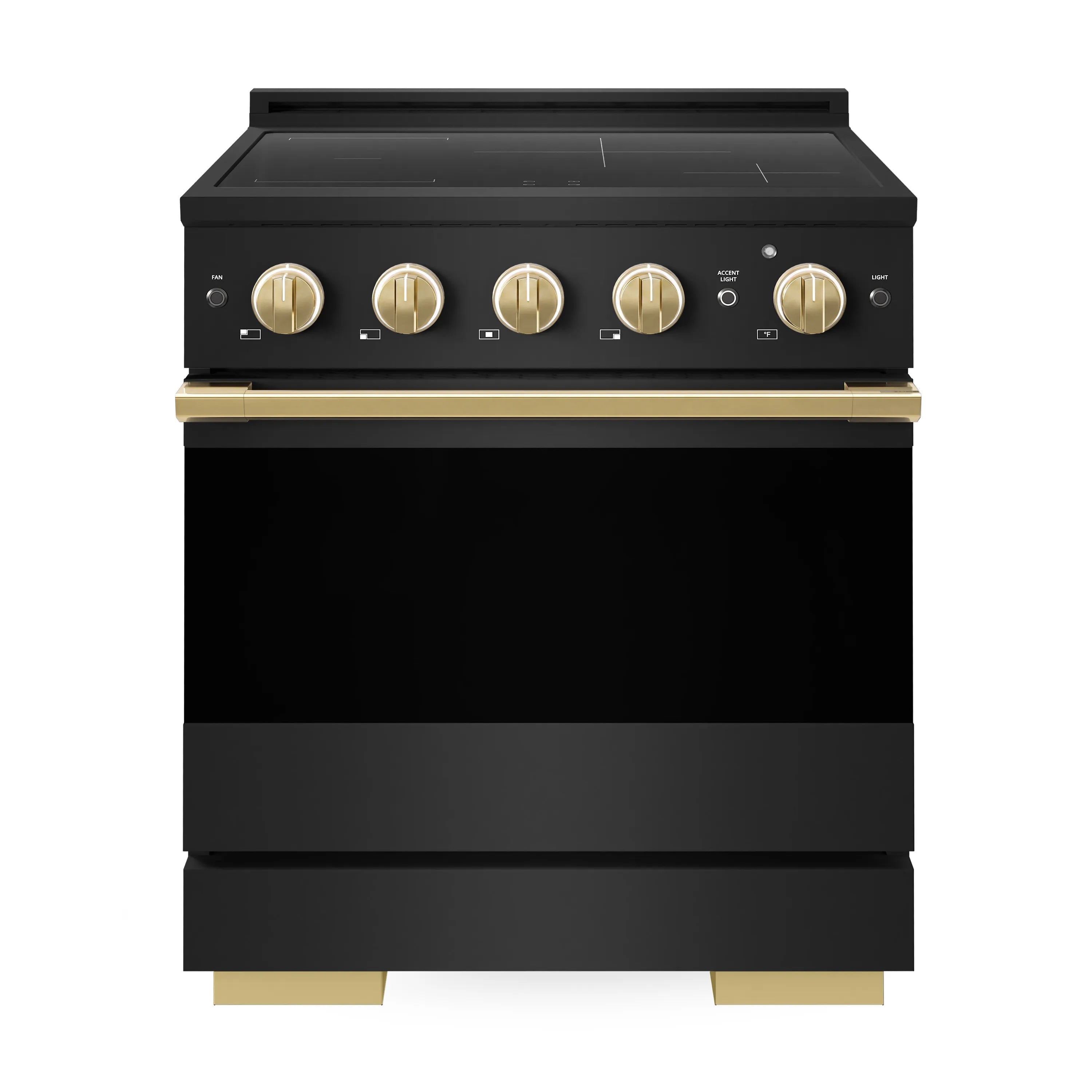 ZLINE Autograph Edition 30-Inch 4.2 cu. ft. Marino Induction Range with 4 Element Cooktop and Electric Convection Oven in Black Stainless Steel with Polished Gold Accents (MINRBZ-30-G)