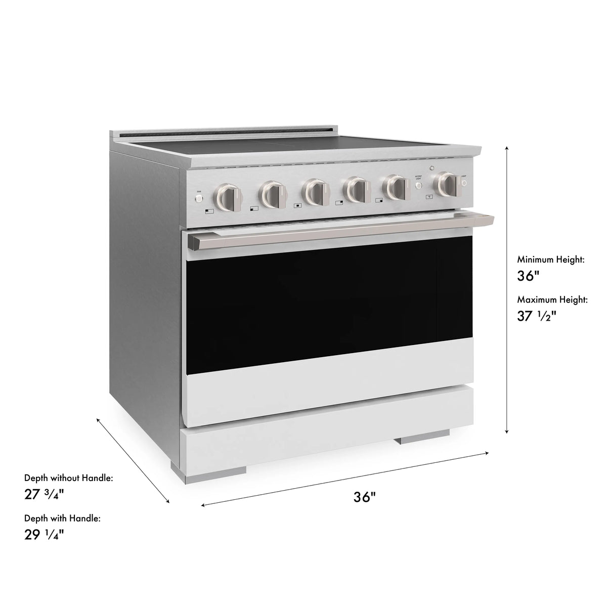 ZLINE 36-Inch 5.2 cu. ft. Marino Induction Range with 5 Element Cooktop and Electric Convection Oven in Satin Stainless Steel with White Matte Door (MINRS-WM-36)