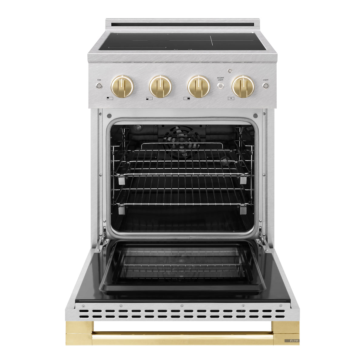 ZLINE Autograph Edition 24-Inch 3.2 cu. ft. Marino Induction Range with 3 Element Cooktop and Electric Convection Oven in Satin Stainless Steel with Polished Gold Accents (MINRSZ-24-G)