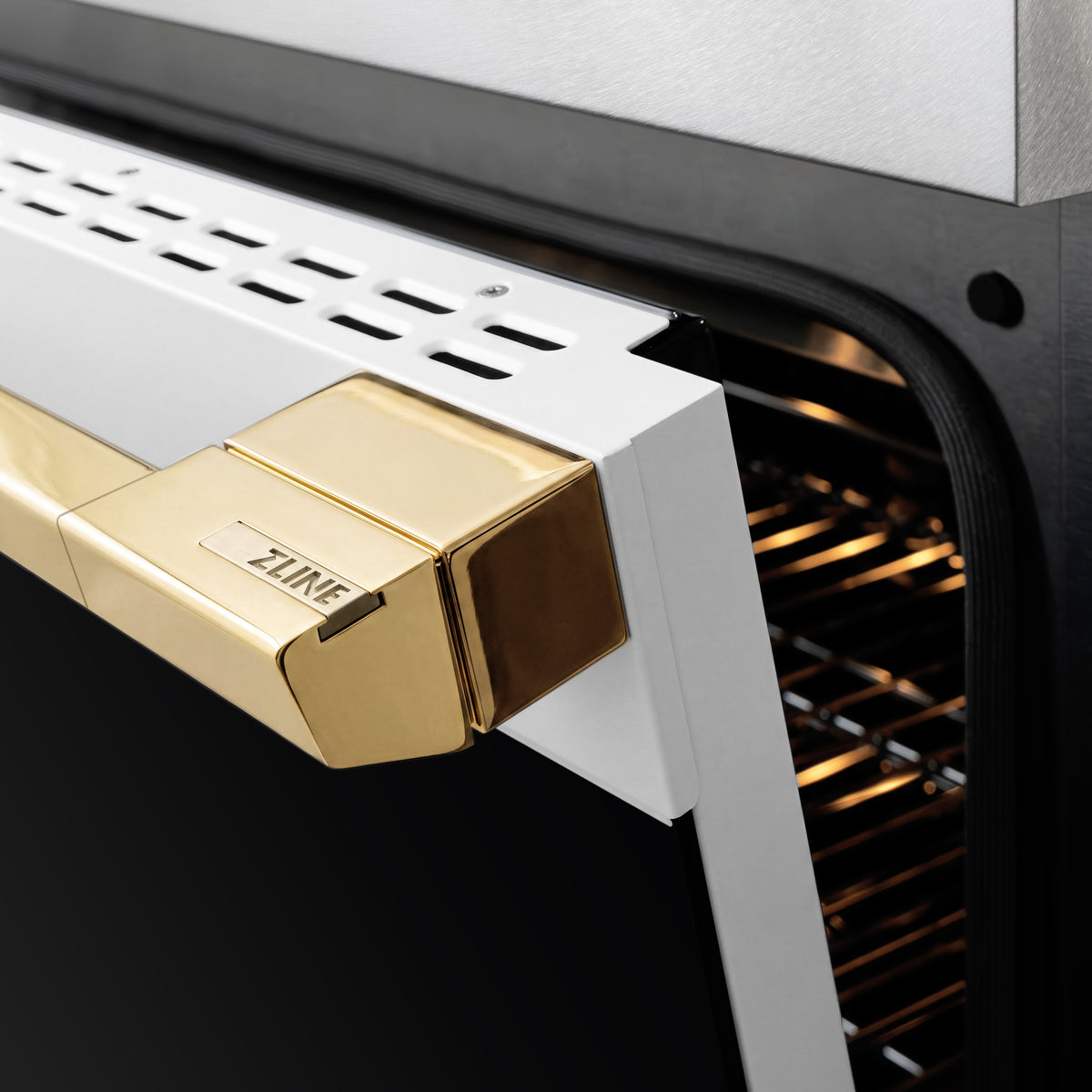 ZLINE Autograph Edition 30-Inch 4.2 cu. ft. Marino Induction Range with 4 Element Cooktop and Electric Convection Oven in Satin Stainless Steel with White Matte Door and Polished Gold Accents (MINRSZ-WM-30-G)