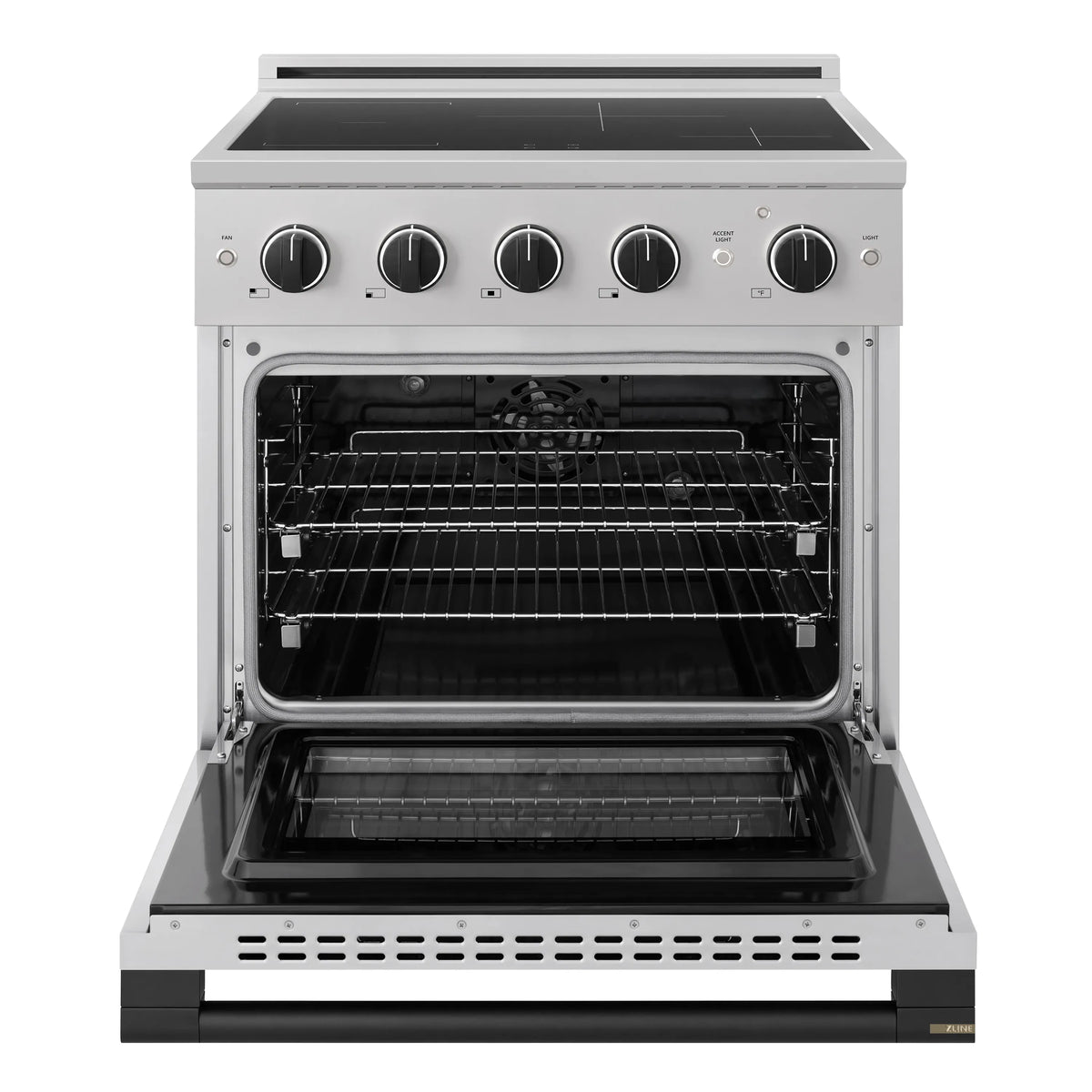 ZLINE Autograph Edition 30-Inch 4.2 cu. ft. Marino Induction Range with 4 Element Cooktop and Electric Convection Oven in Stainless Steel with Matte Black Accents (MINRZ-30-MB)