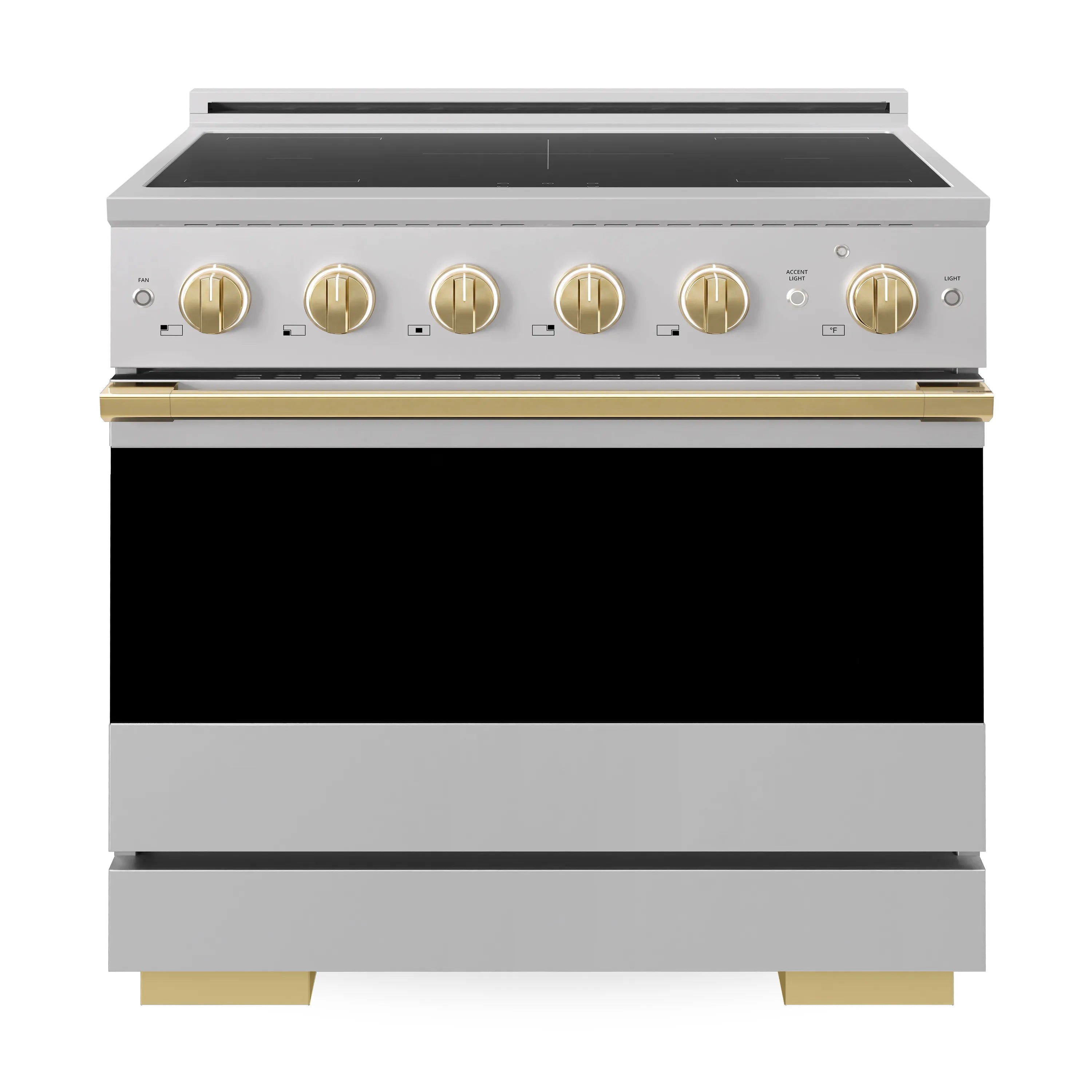 ZLINE Autograph Edition 36-Inch 5.2 cu. ft. Marino Induction Range with 5 Element Cooktop and Electric Convection Oven in Stainless Steel with Polished Gold Accents (MINRZ-36-G)