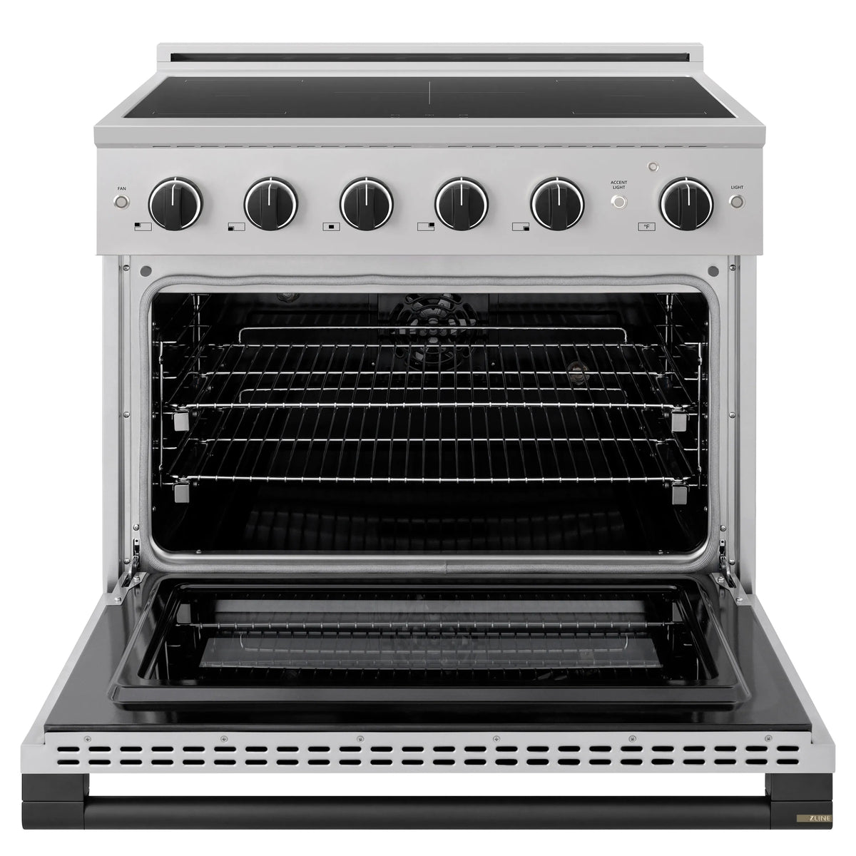 ZLINE Autograph Edition 36-Inch 5.2 cu. ft. Marino Induction Range with 5 Element Cooktop and Electric Convection Oven in Stainless Steel with Matte Black Accents (MINRZ-36-MB)