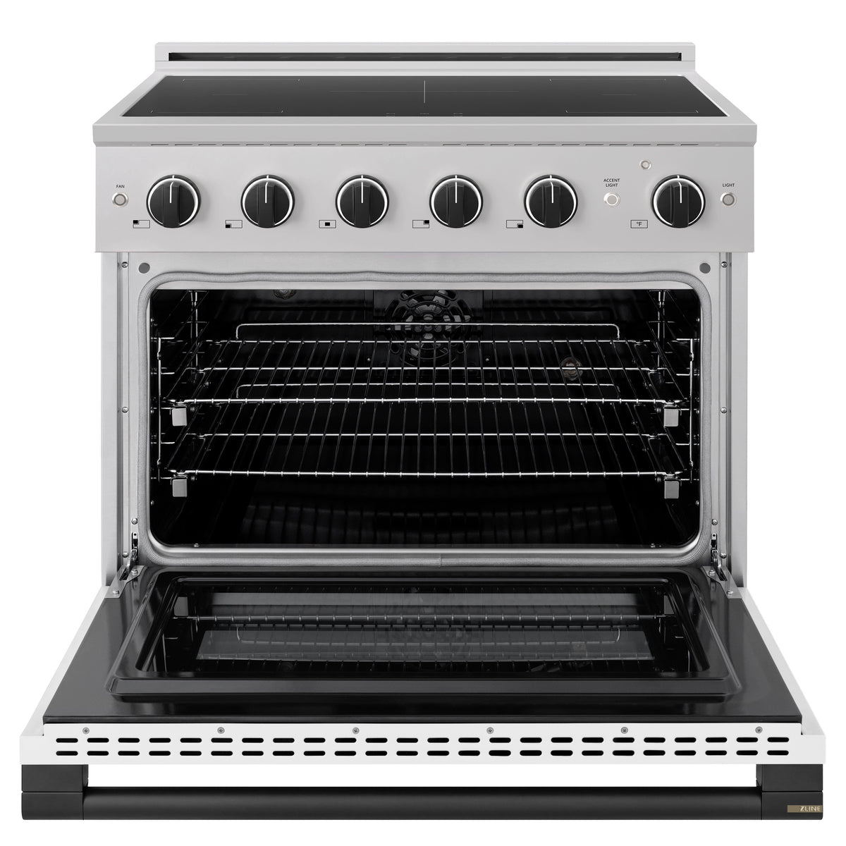 ZLINE Autograph Edition 36-Inch 5.2 cu. ft. Marino Induction Range with 5 Element Cooktop and Electric Convection Oven in Stainless Steel with White Matte Door and Matte Black Accents (MINRZ-WM-36-MB)