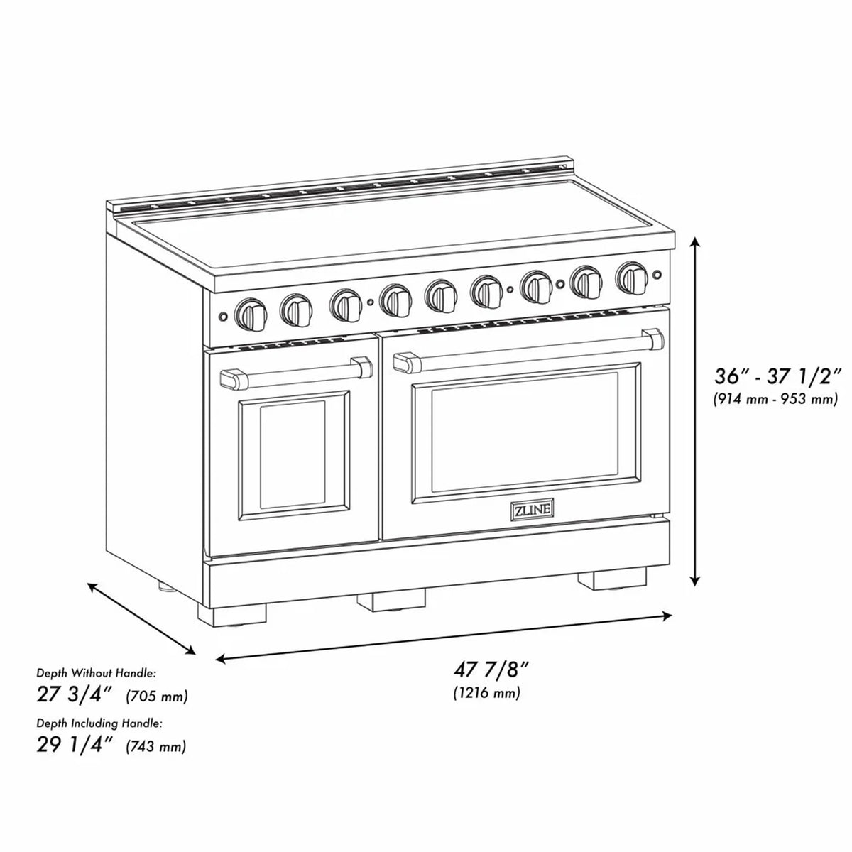 ZLINE Autograph Edition 48-Inch Paramount Induction Range with 7 Element Cooktop and 6.7 Cu. Ft. Electric Double Oven in Stainless Steel with Champagne Bronze Accents (SINRZ-48-CB)