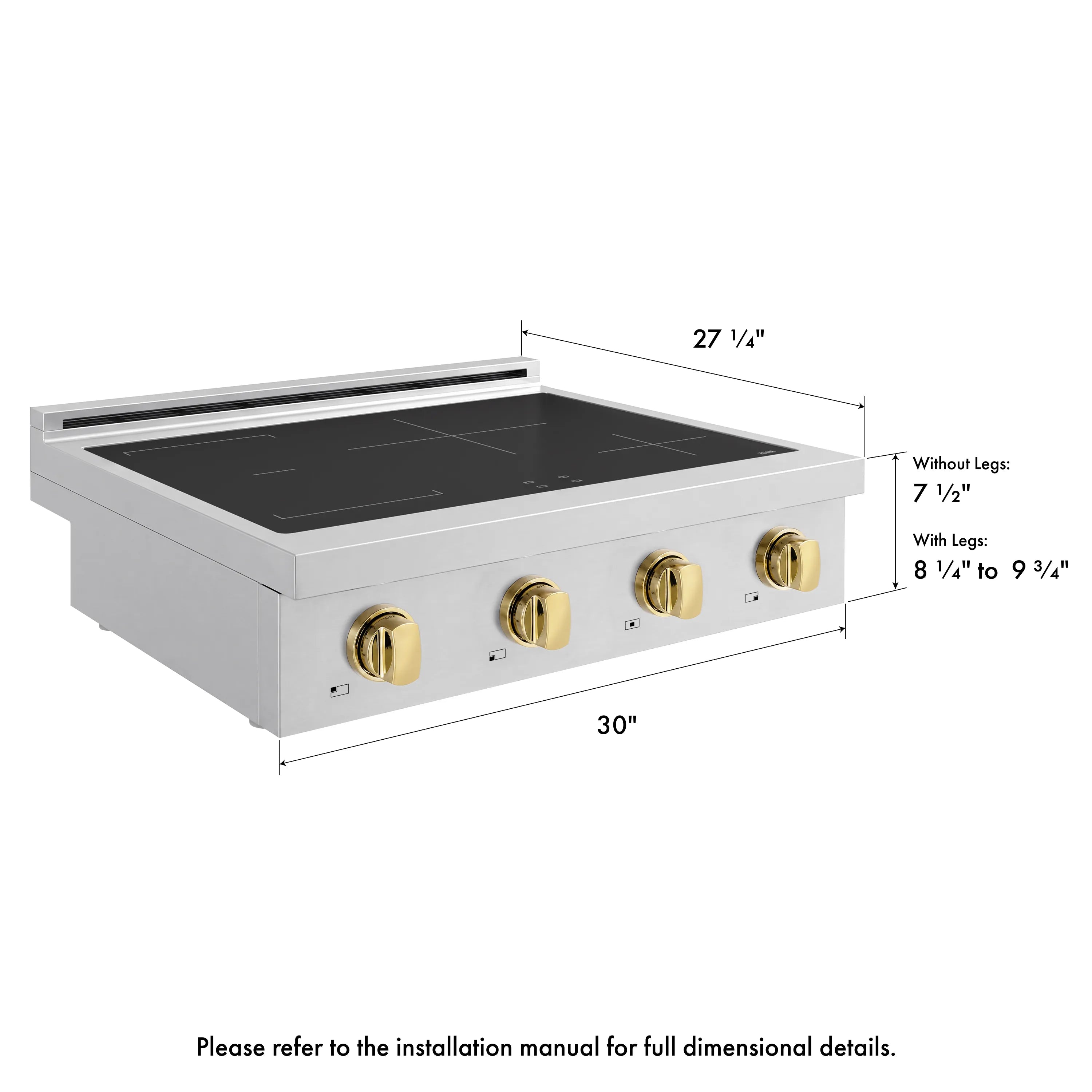 ZLINE Autograph Edition 30-Inch Paramount Induction Rangetop with 4 Element Cooktop in Stainless Steel and Polished Gold Accents (SINRTZ-30-G)