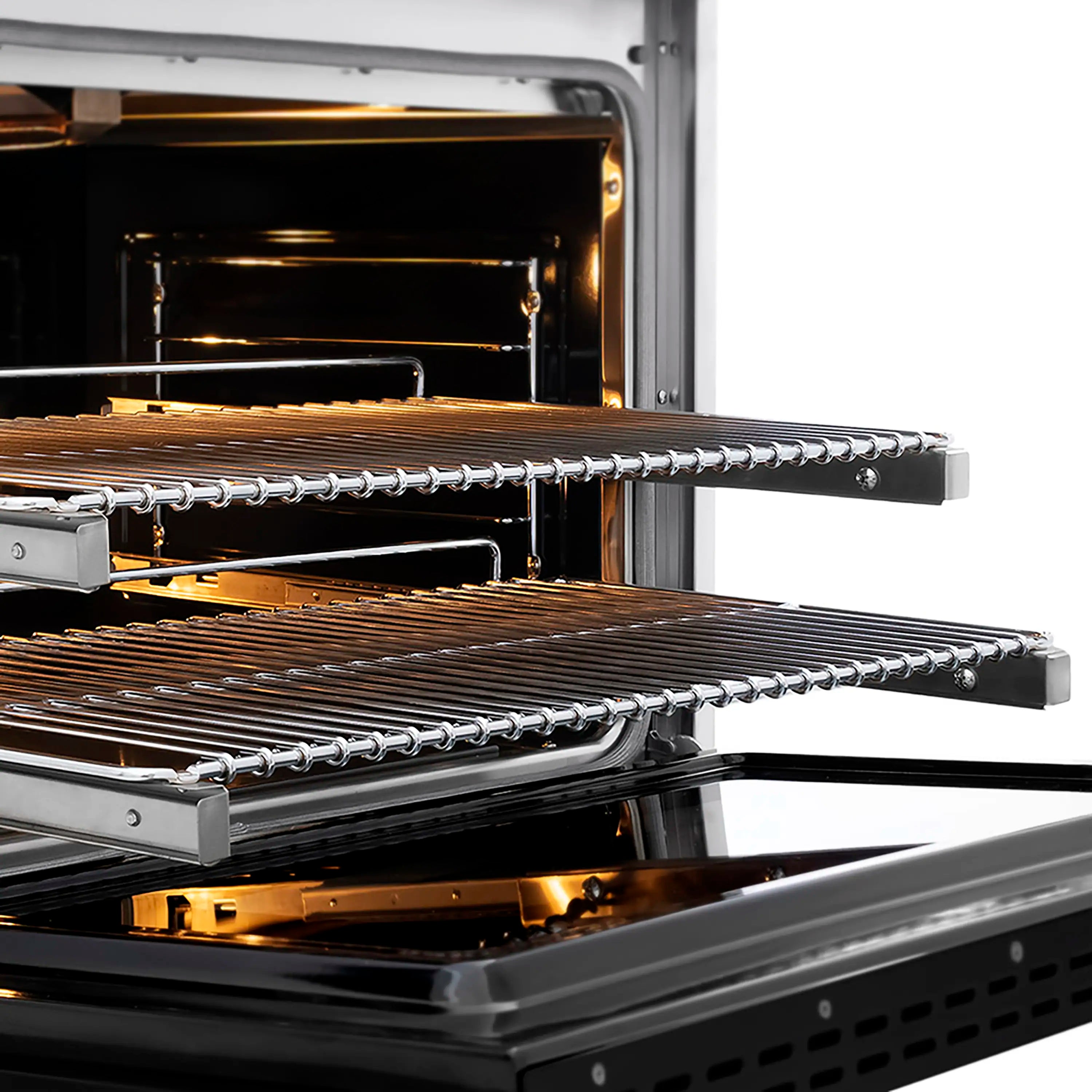 Open convection gas oven with chrome racks and interior heating chamber