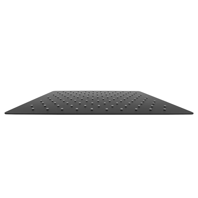8-inch matte black shower head with perforated spray nozzles grid