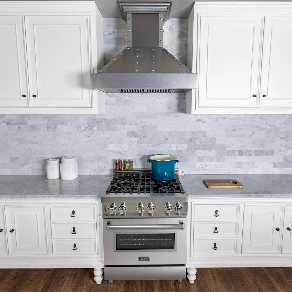 ZLINE 30-Inch Professional Gas on Gas Range in Stainless Steel with Satin Stainless Steel Door in a kitchen