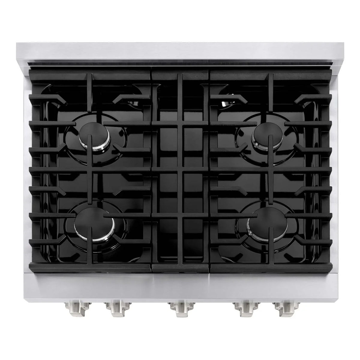Stainless steel gas cooktop with black burner grates