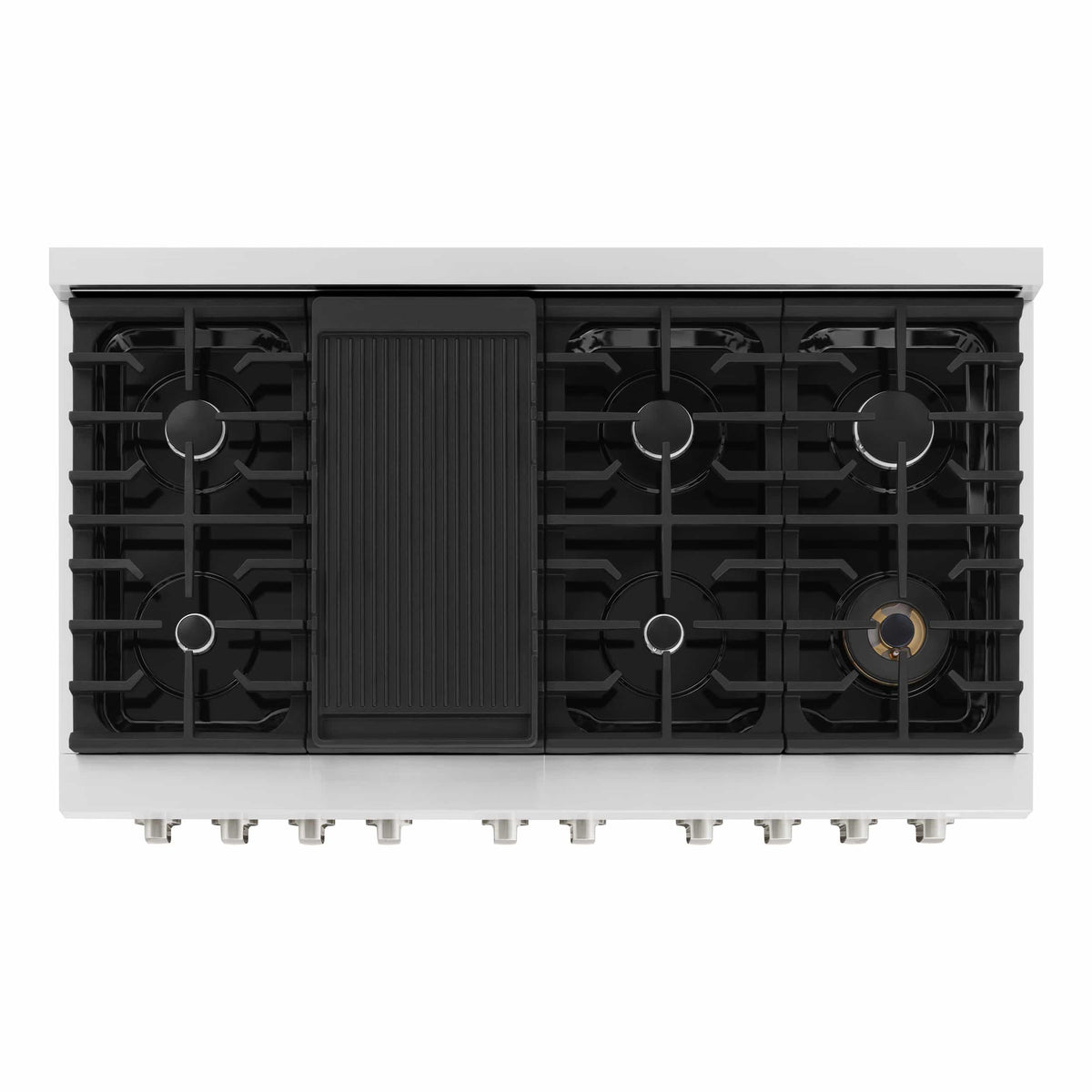 Gas range cooktop burner layout with removable grate sections