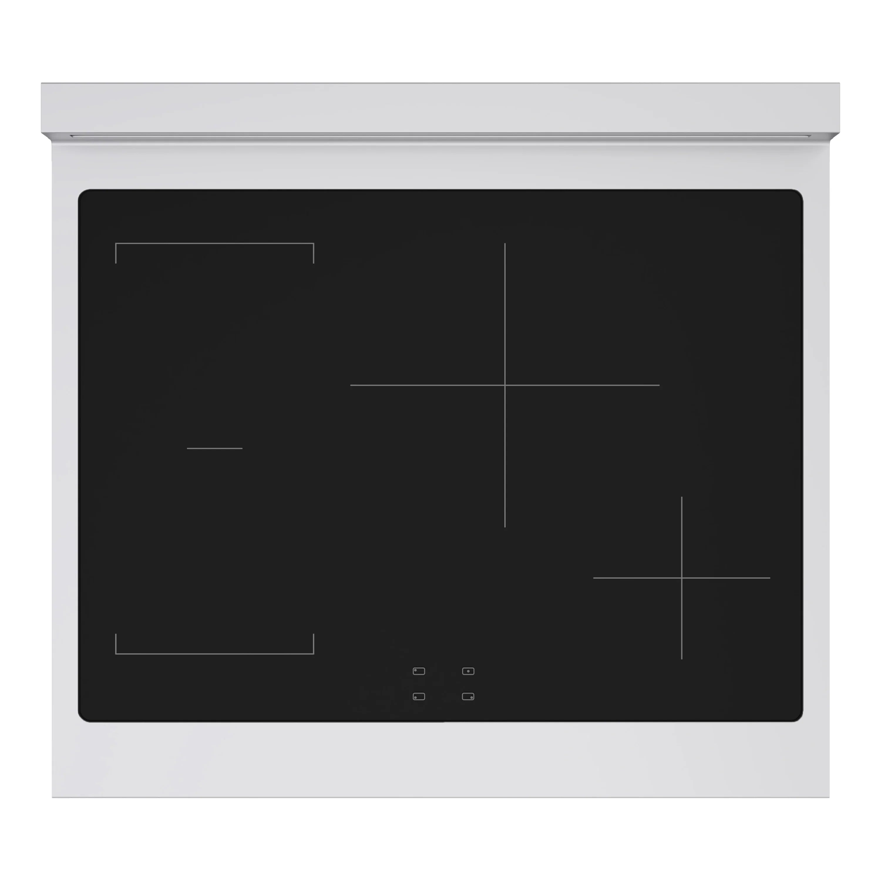 Black glass induction cooktop with touch controls and light markings