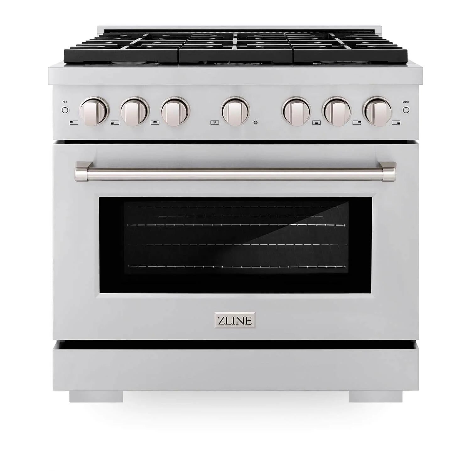 ZLINE stainless steel gas range, 36-inch with 6-burner cooktop and convection oven
