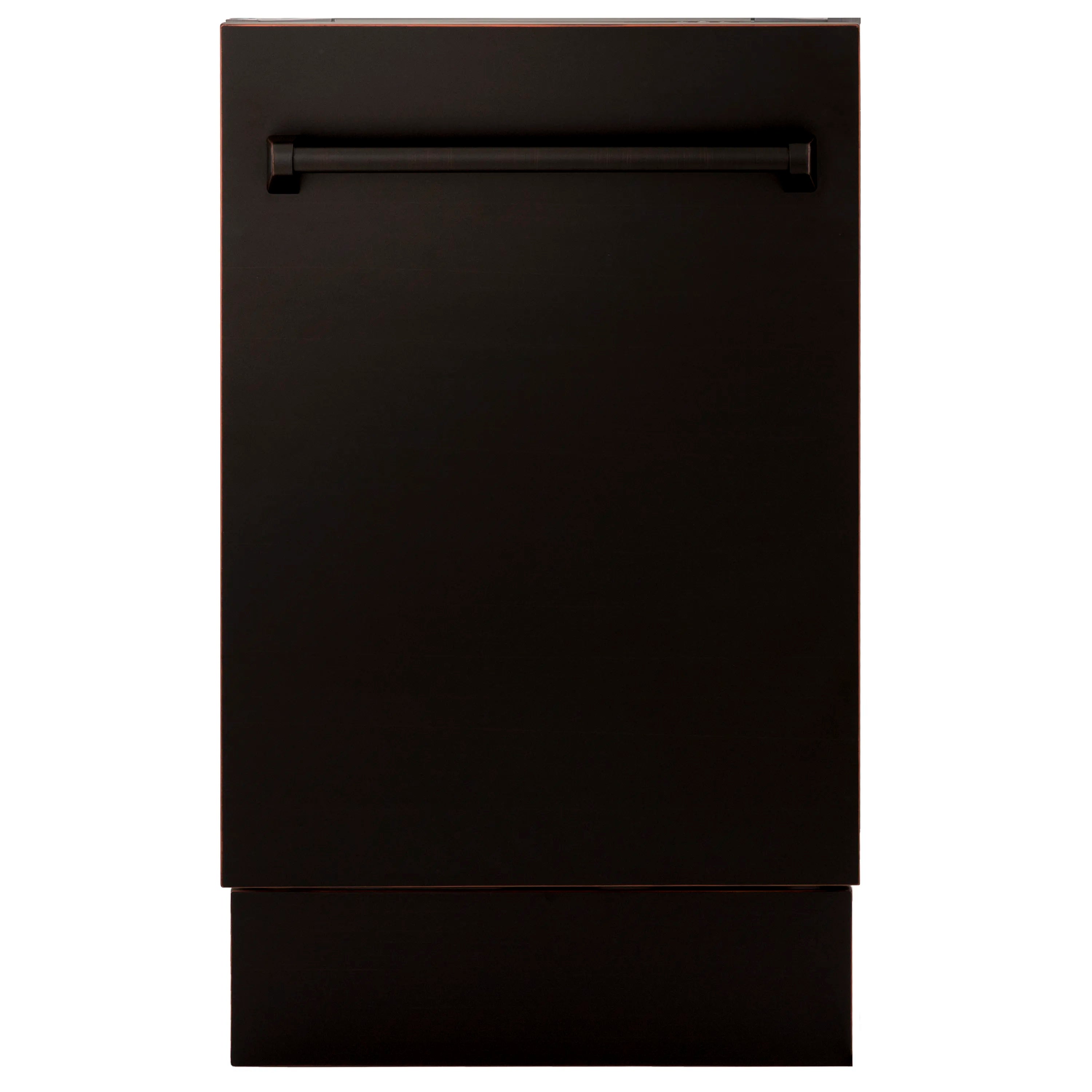Oil-rubbed bronze dishwasher front with top handle bar