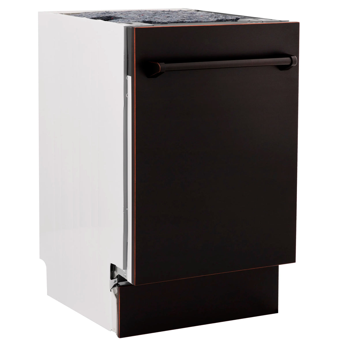 Dishwasher door and handle in dark finish, side view