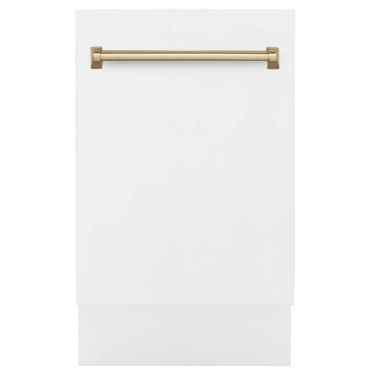 White matte dishwasher door with champagne bronze top handle
