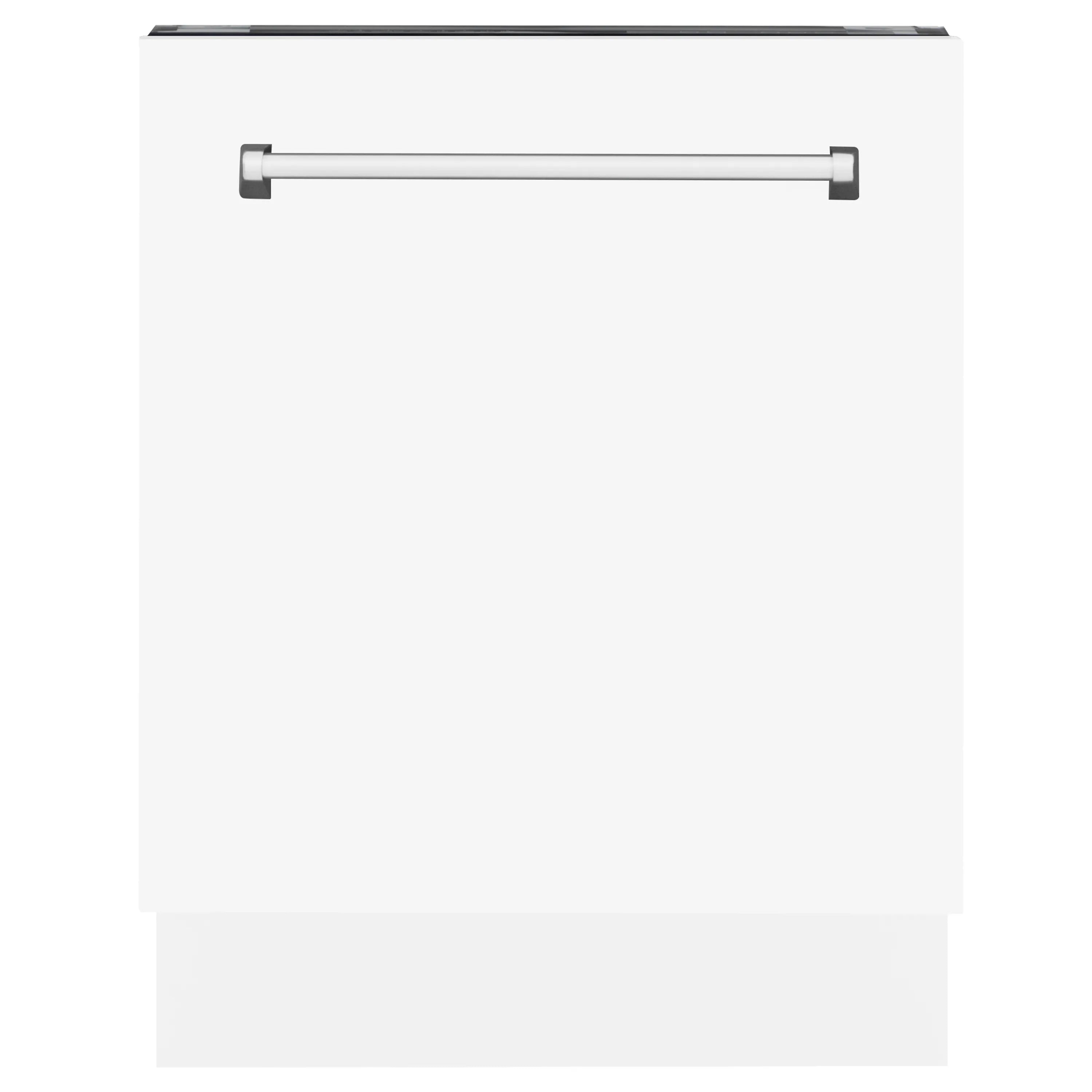 White matte dishwasher front with two side handle bars and smooth door panel