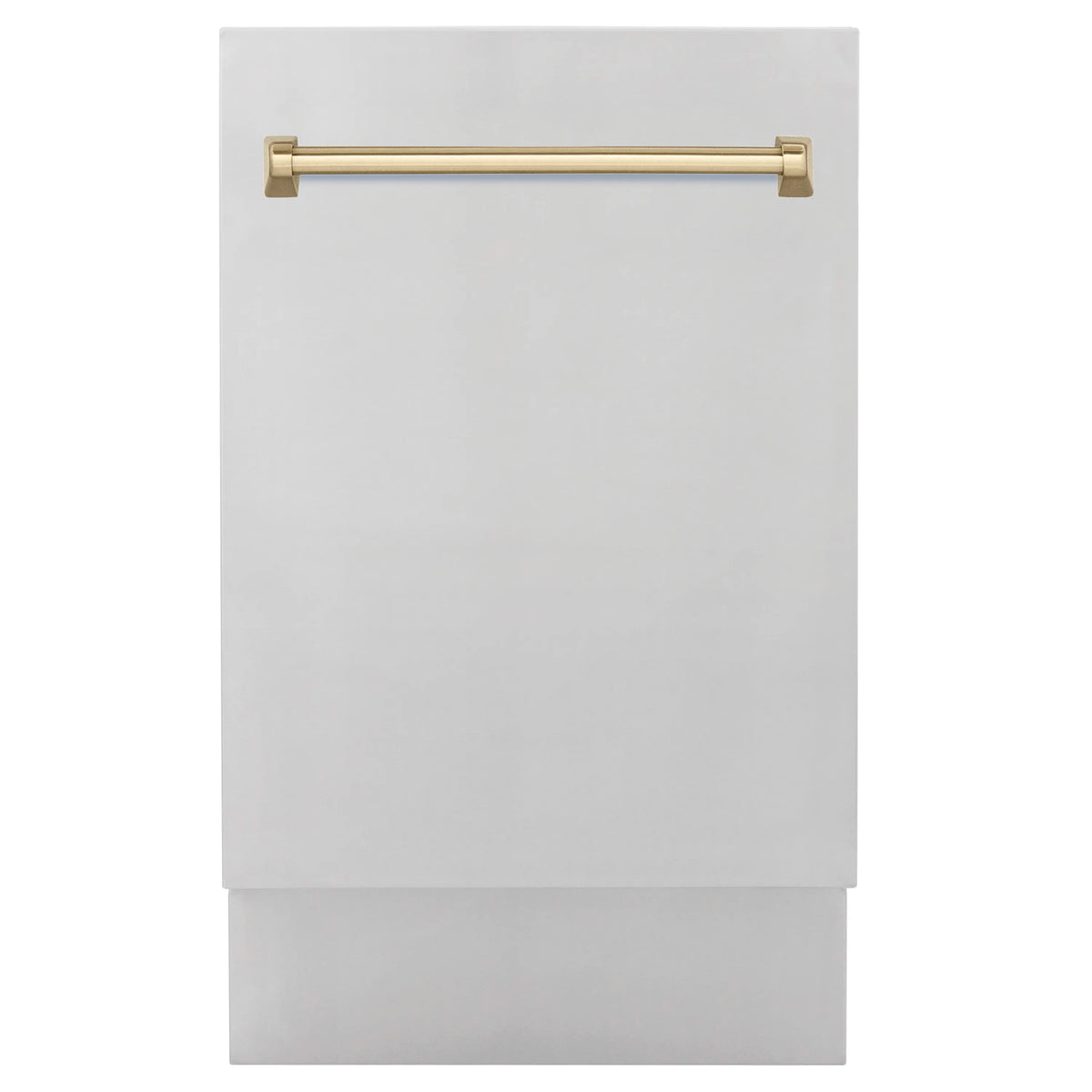 Compact dishwasher front panel with champagne bronze bar handle on white door