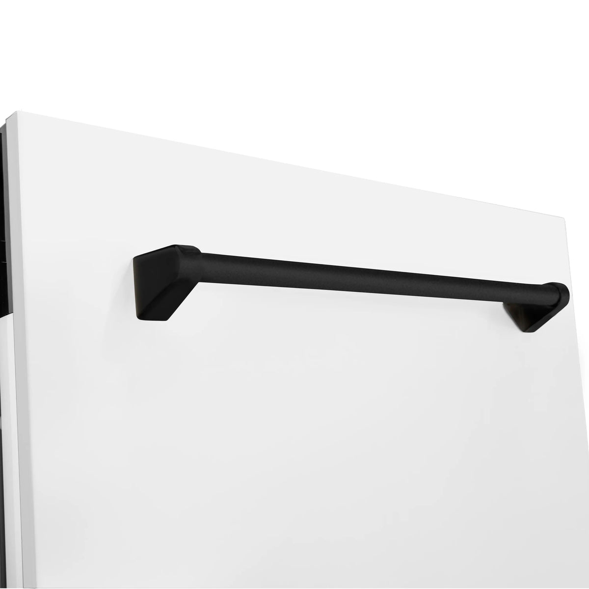 Matte black dishwasher handle on white matte front panel