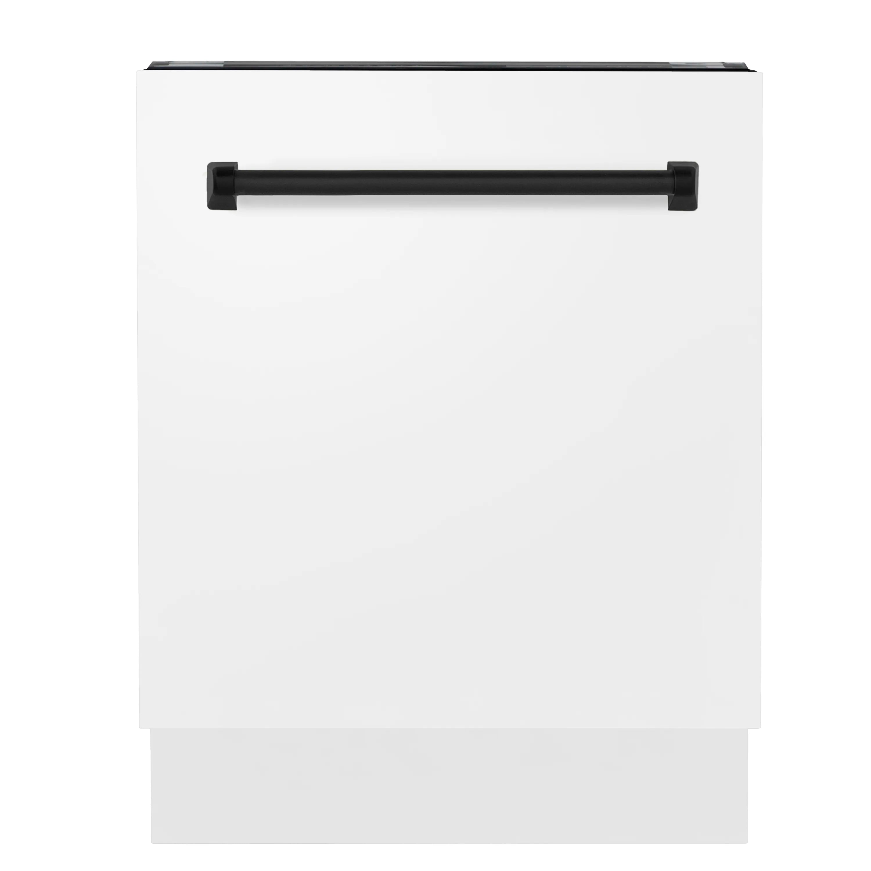 White matte dishwasher door with long matte black handle