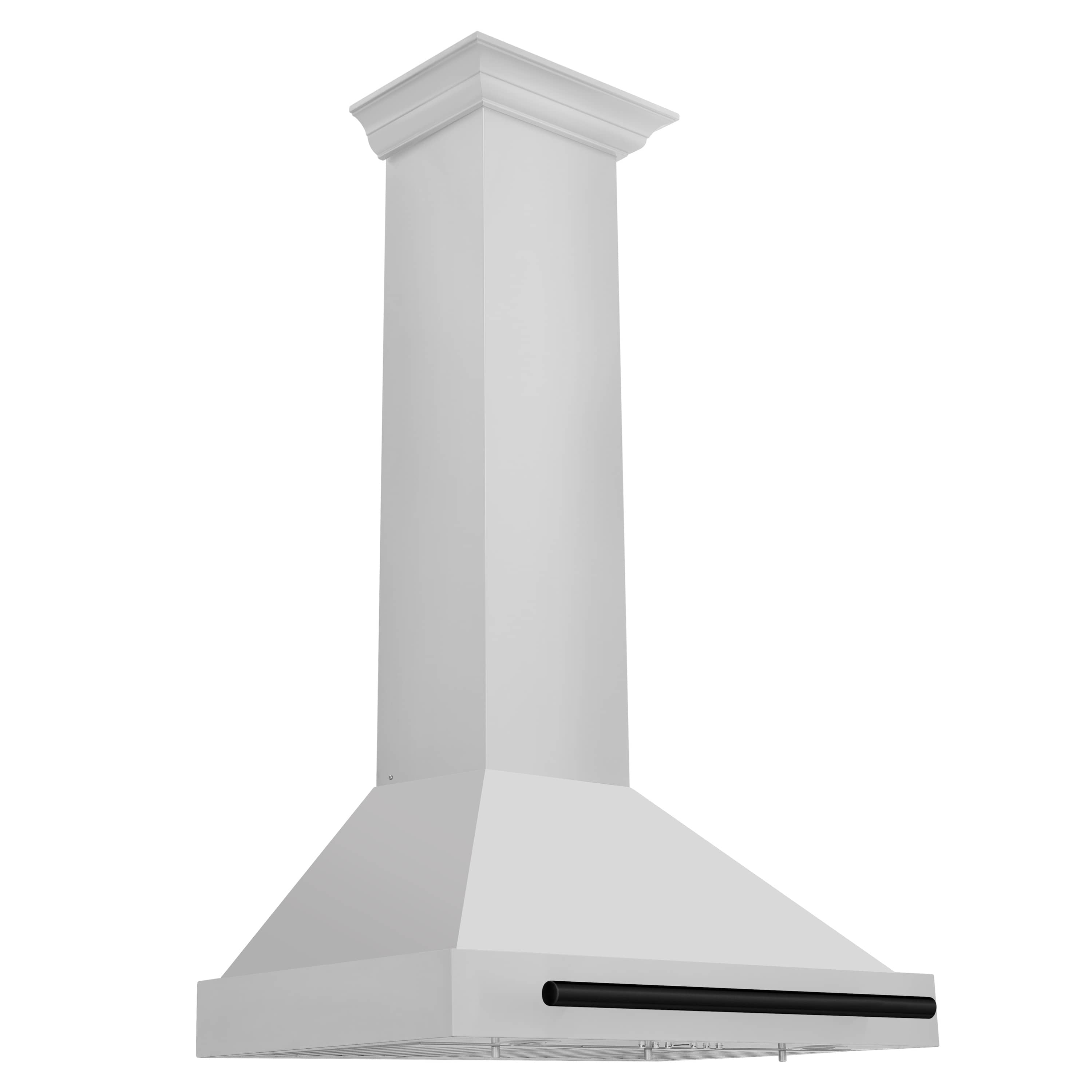Wall mount range hood in white with black bar handle