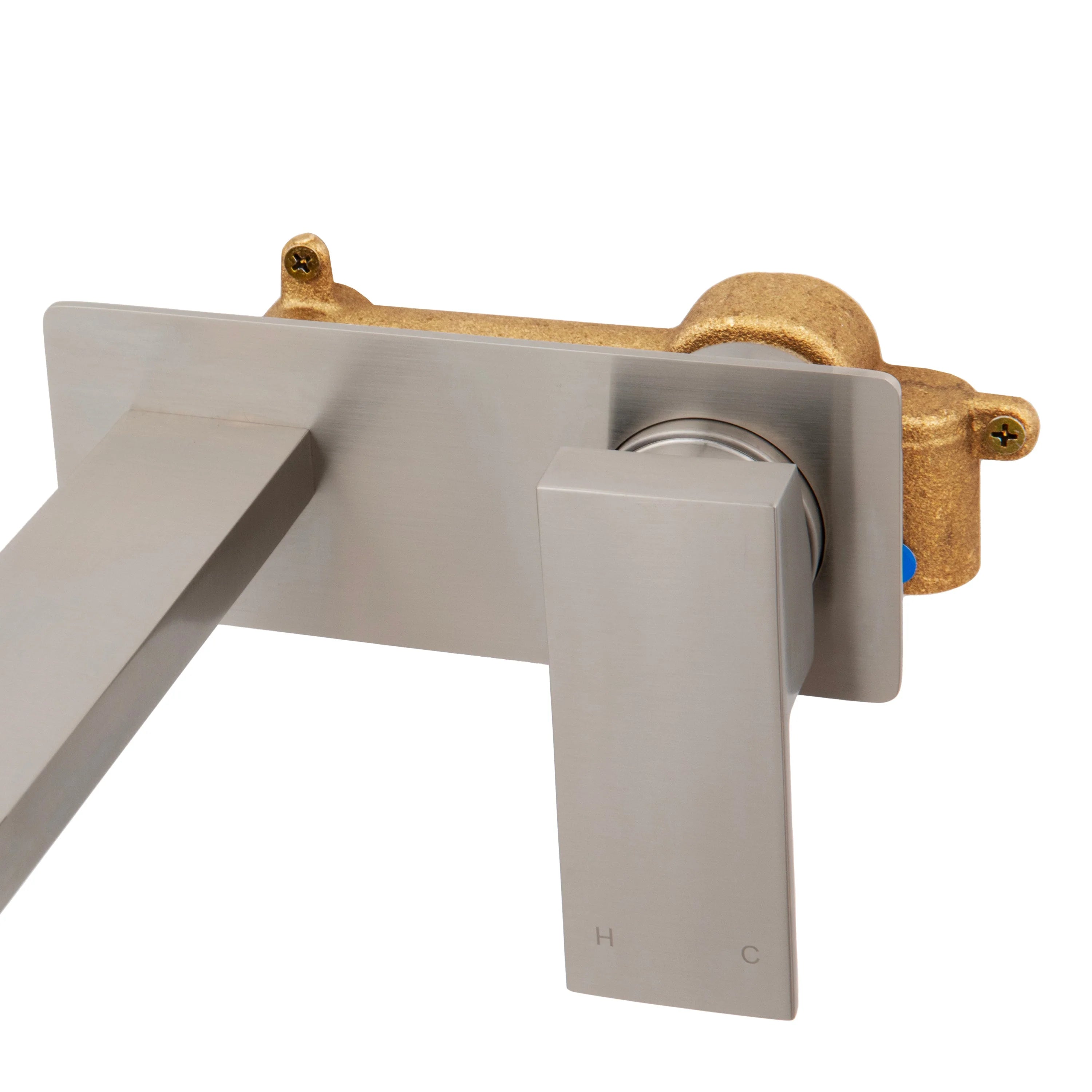 Brushed metal shower trim with square handle and diverter cover