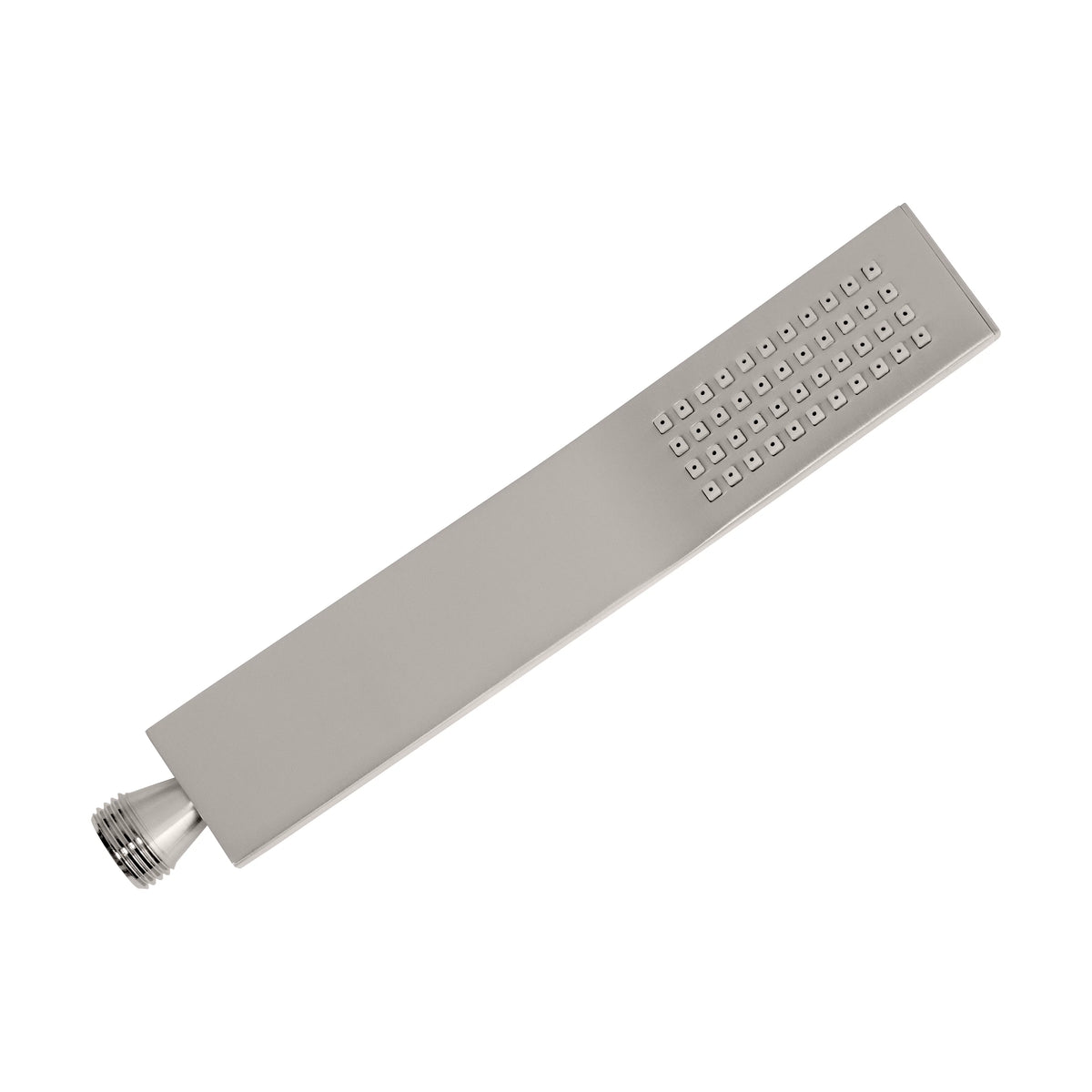 Brushed nickel overhead showerhead with square face and multiple spray nozzles