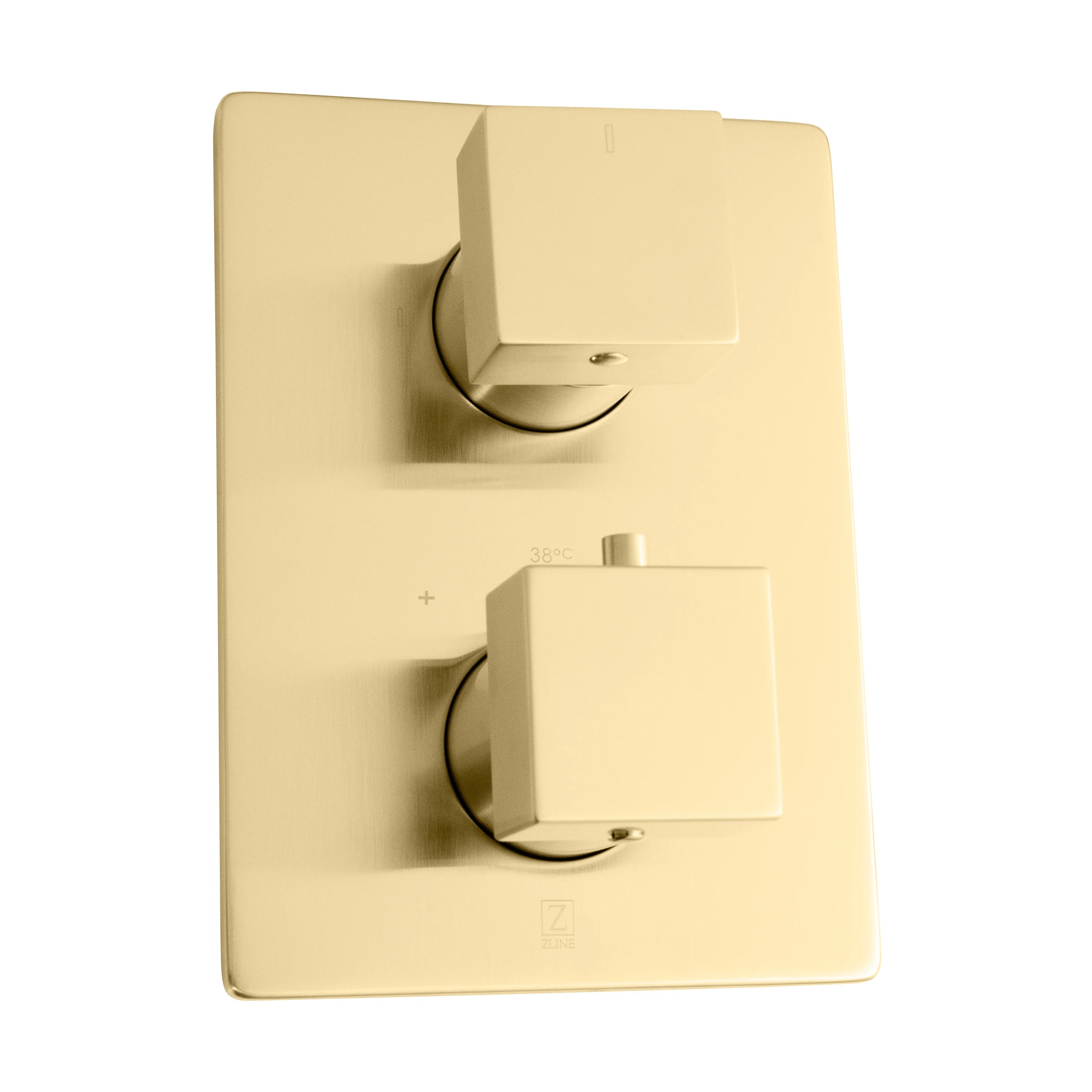 Champagne bronze thermostatic shower valve trim with two handles and temperature control