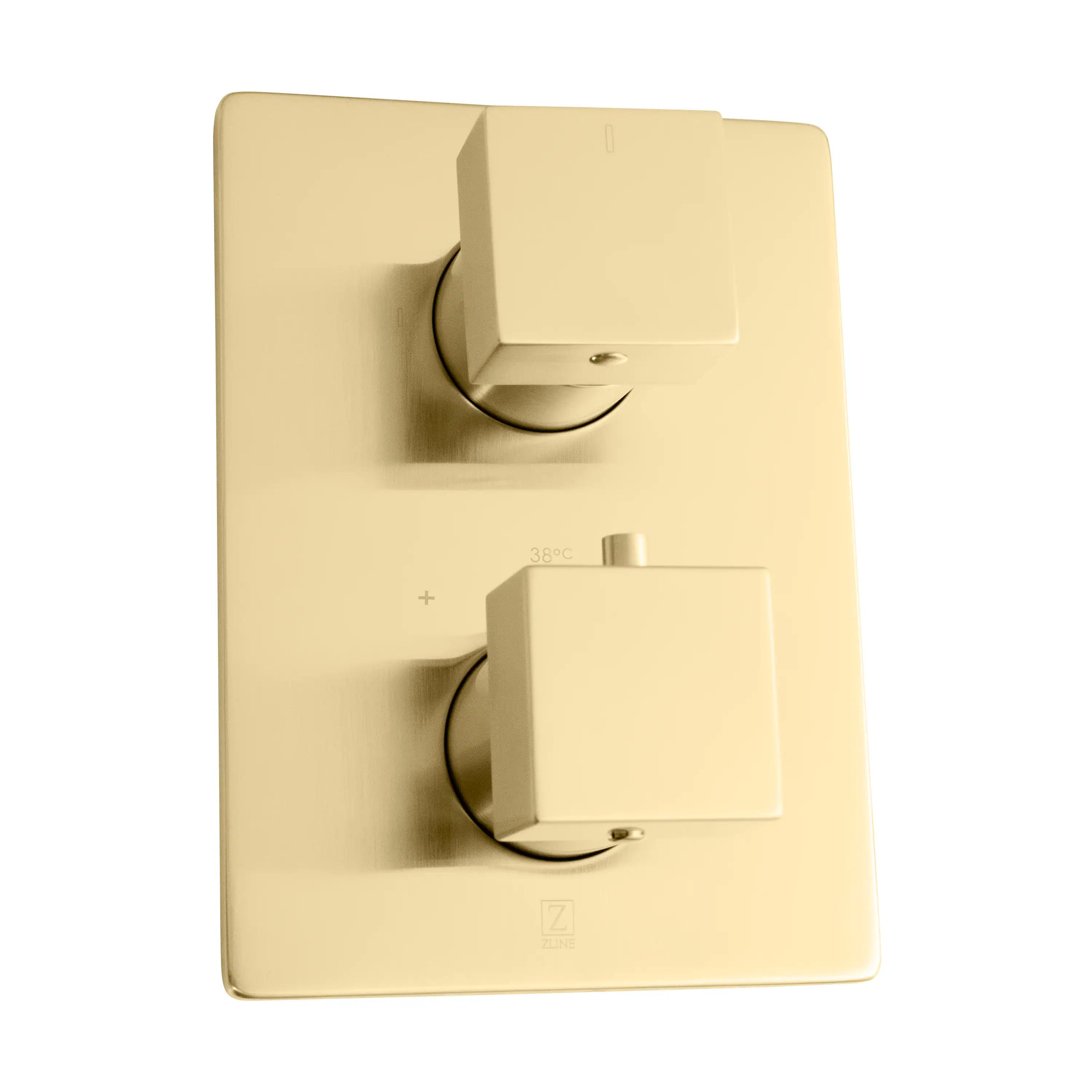 Champagne bronze thermostatic shower control with two square diverter faces