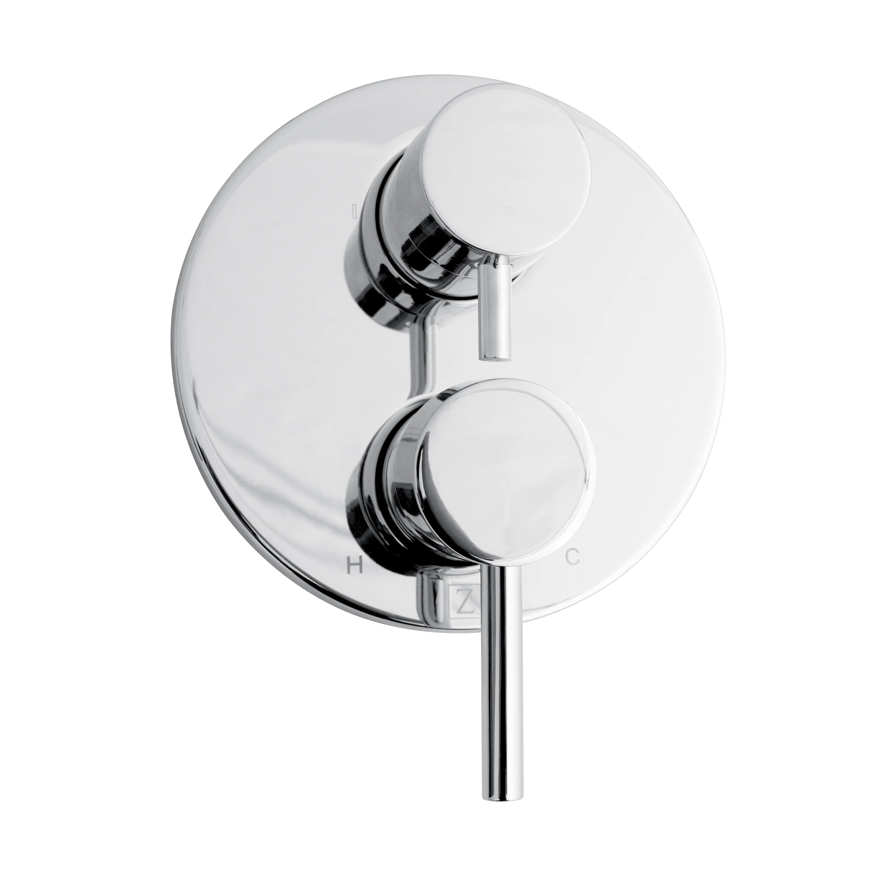 Chrome shower faucet control with round faceplate and lever handle