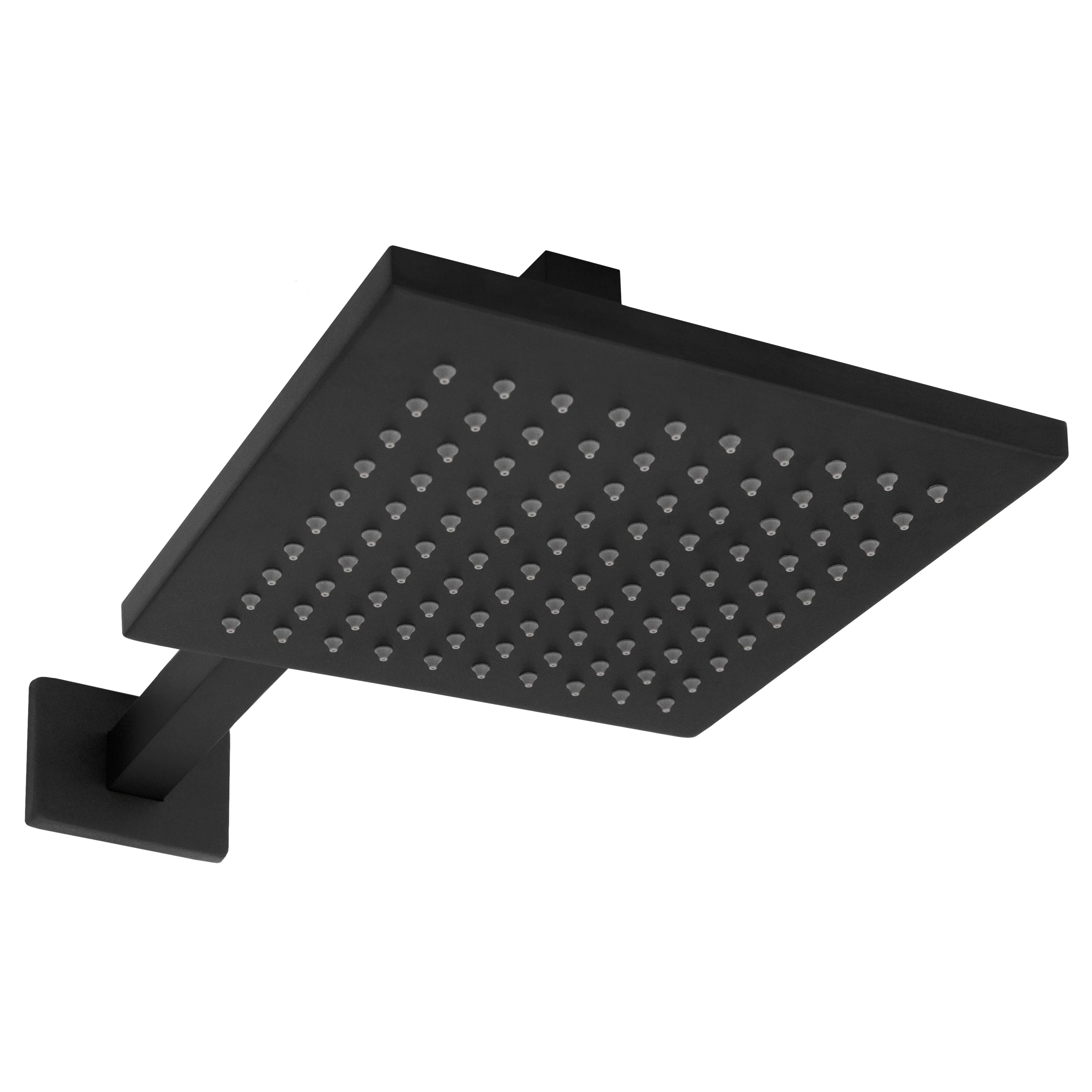 Matte black overhead rain showerhead with spray nozzle surface