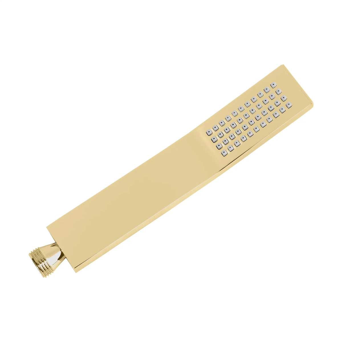 Polished gold thermostatic shower head with crystal-style water jets and nozzles