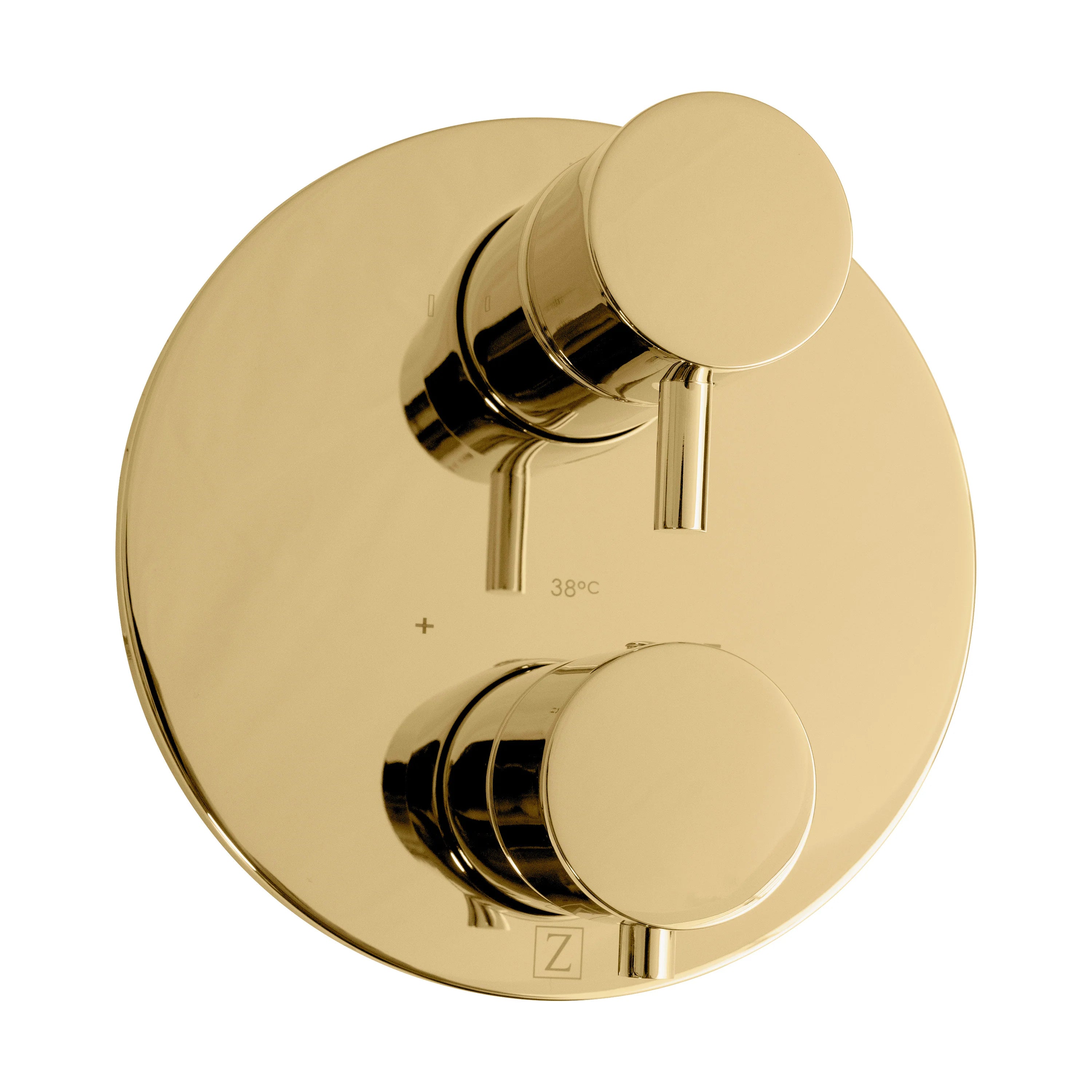 Polished gold thermostatic control plate with two round temperature controls