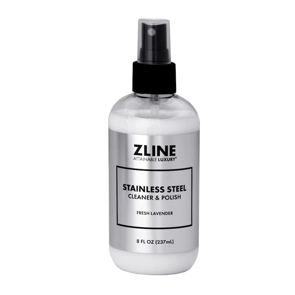 Stainless steel cleaner & polish bottle with black spray cap, Fresh Lavender label