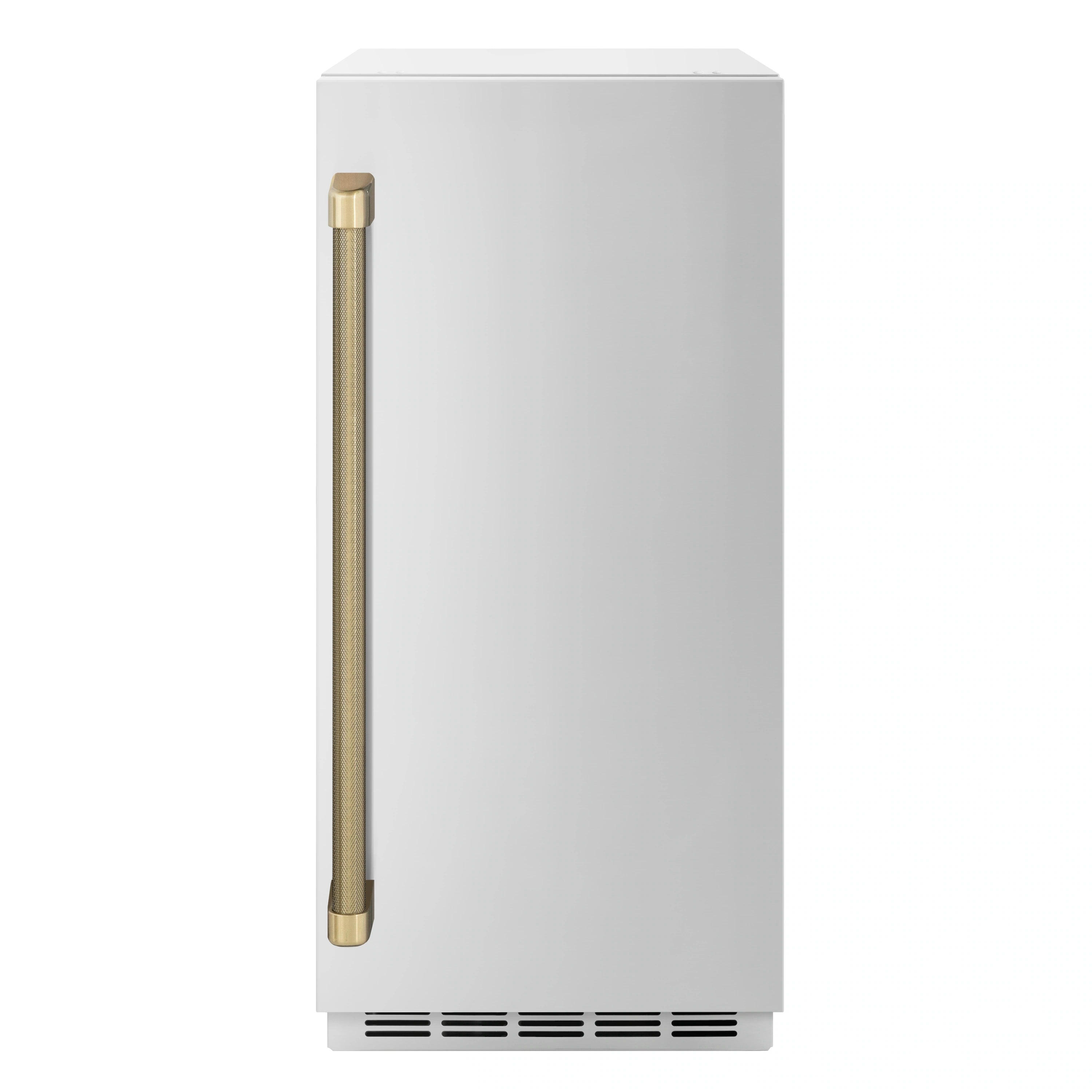 Stainless steel ice maker side panel with bronze vertical handle