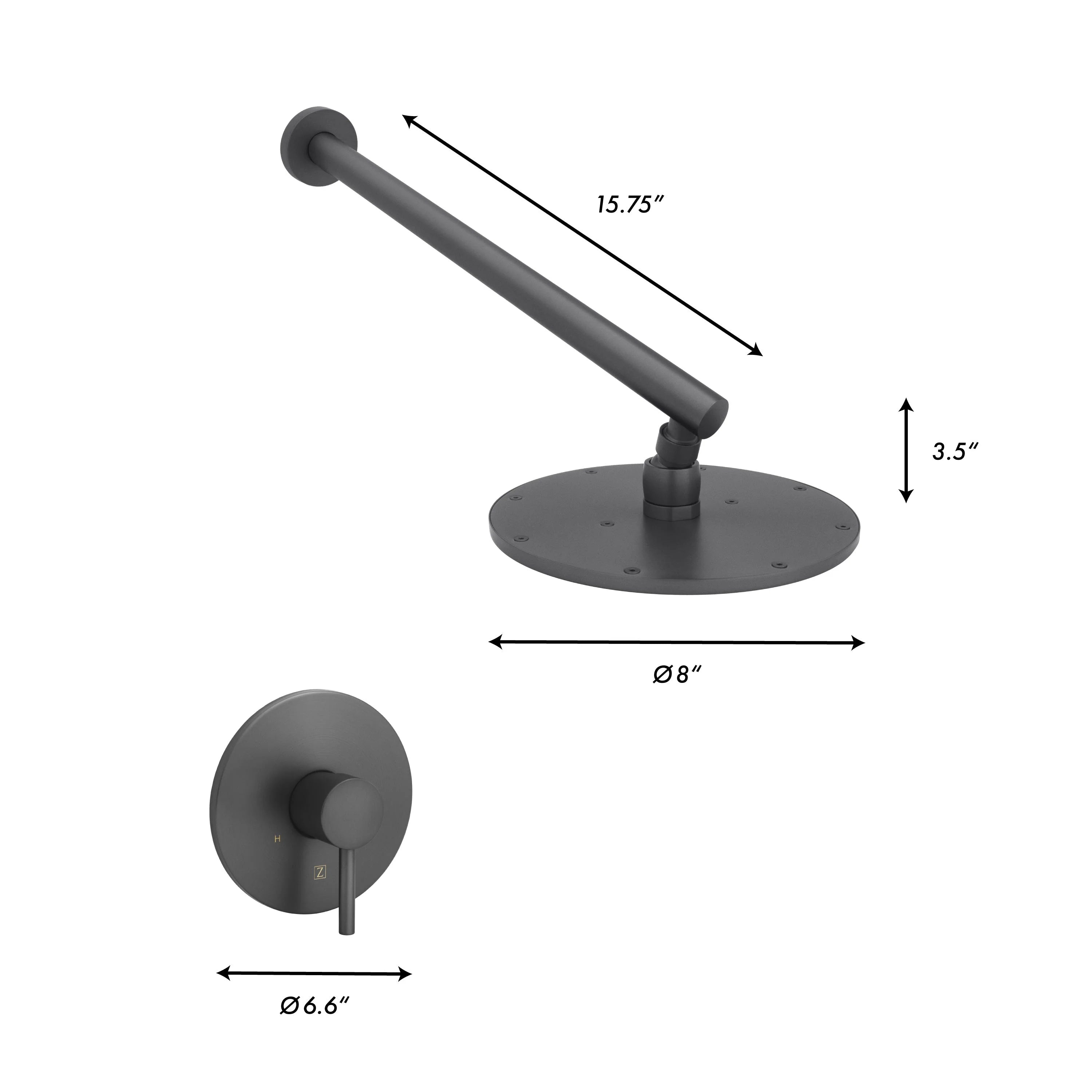 Wall-mounted shower faucet with rounded escutcheon and spout, dark finish