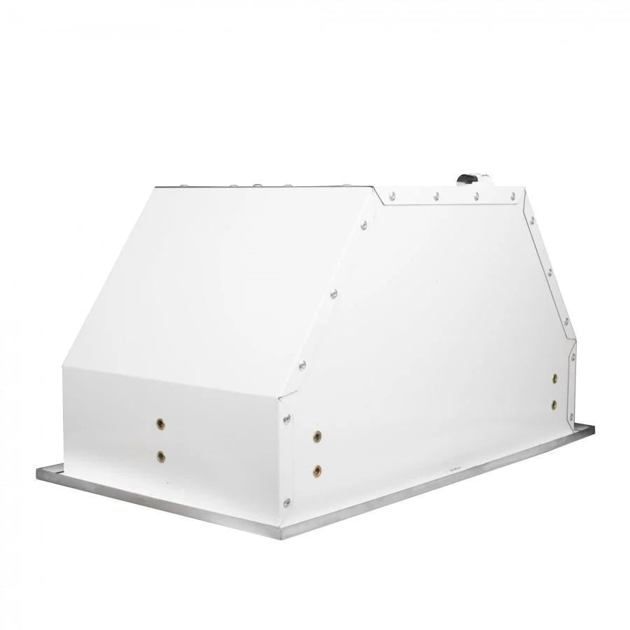 Stainless steel range hood insert, angular housing with mounting tabs