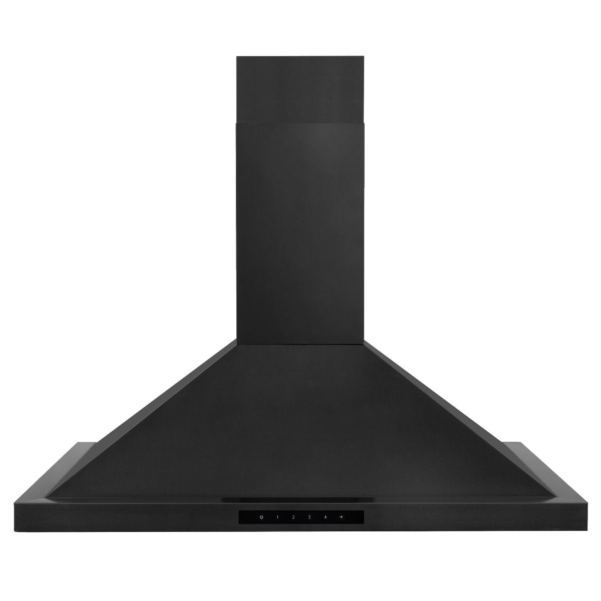 Black convertible range hood with front control bar