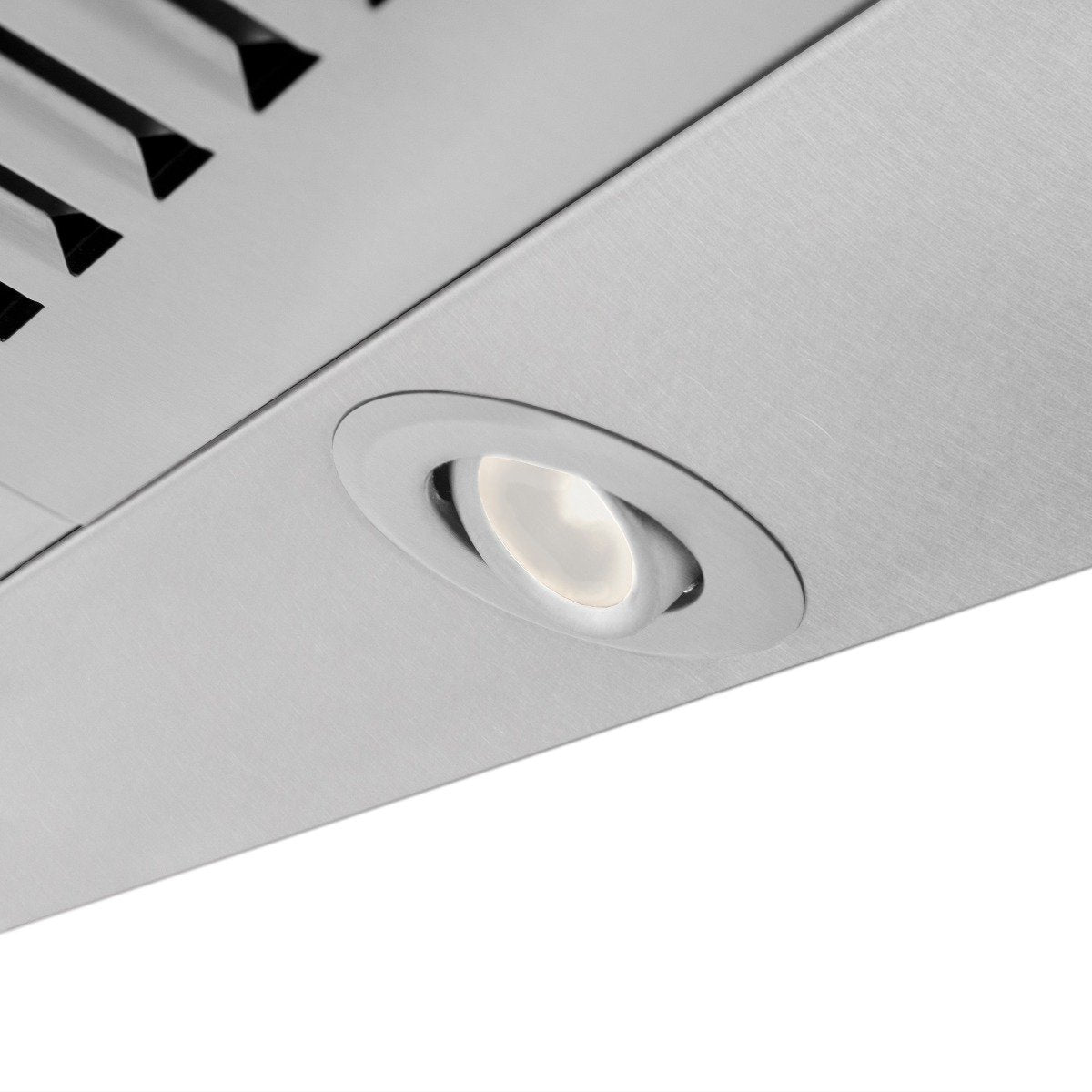 Satin stainless steel range hood LED light in a round recessed bezel